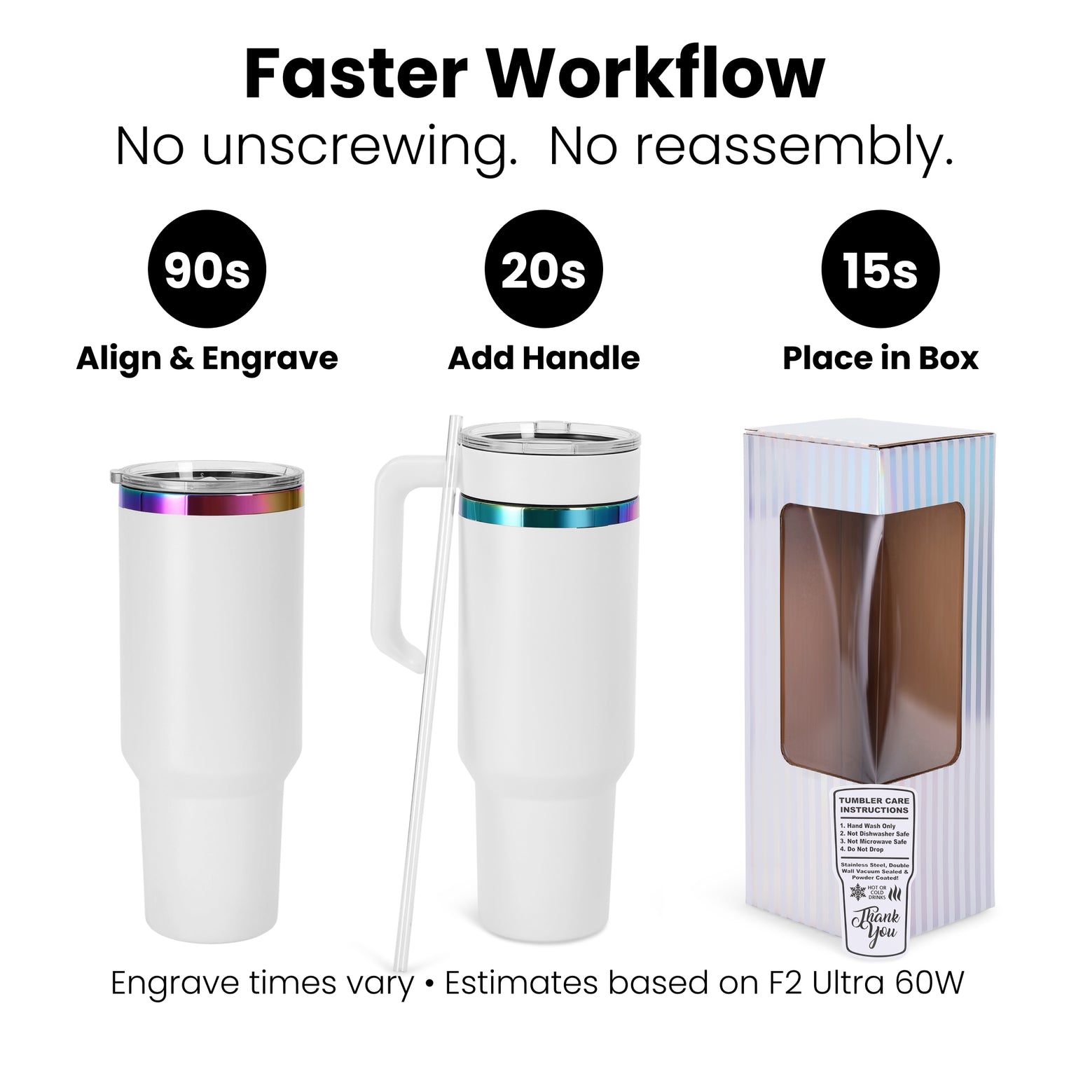 40oz electroplated tumbler with handle, a faster workflow, no unscrewing or detaching handles.