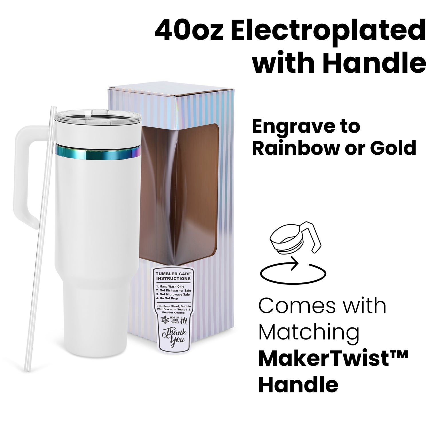 40oz electroplated tumbler with MakerTwist, twist on handle