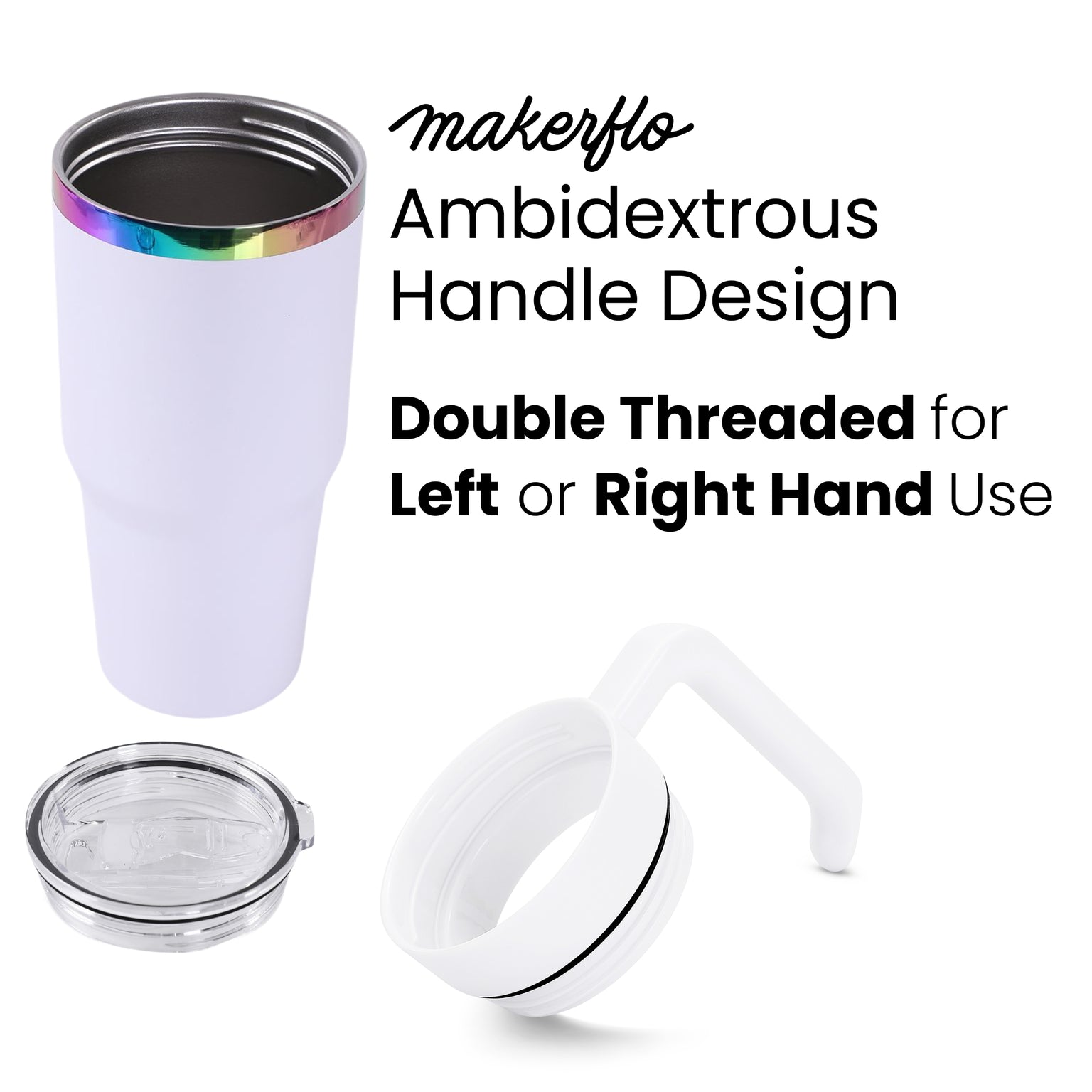 30oz electroplated tumbler with handle featuring ambidextrous design, twist handle on to the right or left side of the tumbler