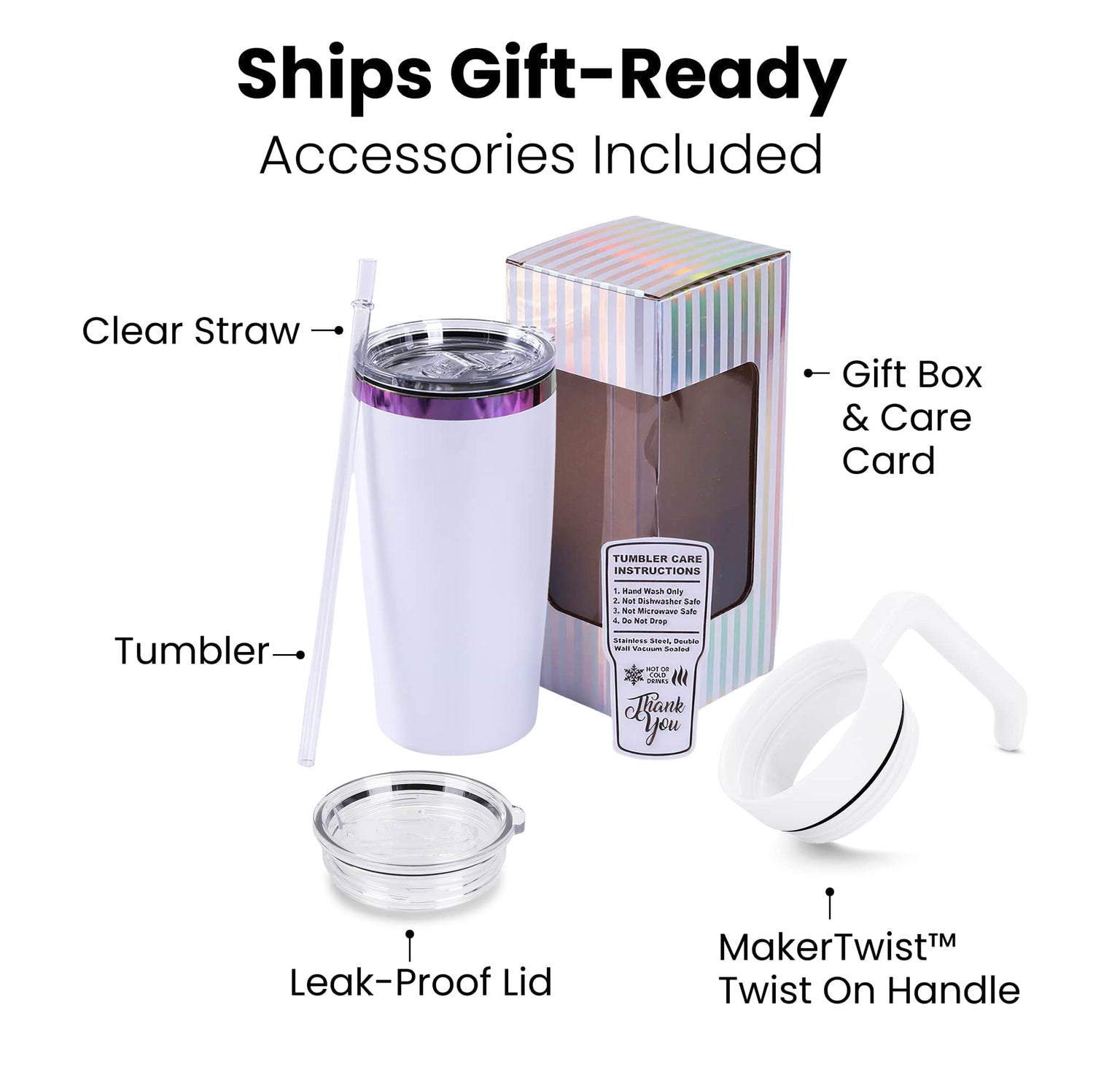 gift ready, 20oz electroplated tumbler with handle include accessories and gift box