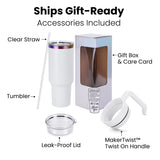 40oz Electroplated Tumbler with Handle and gift-ready packaging and accessories included