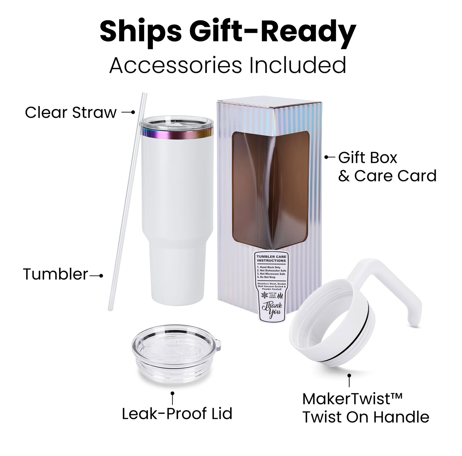 40oz Electroplated Tumbler with Handle and gift-ready packaging and accessories included