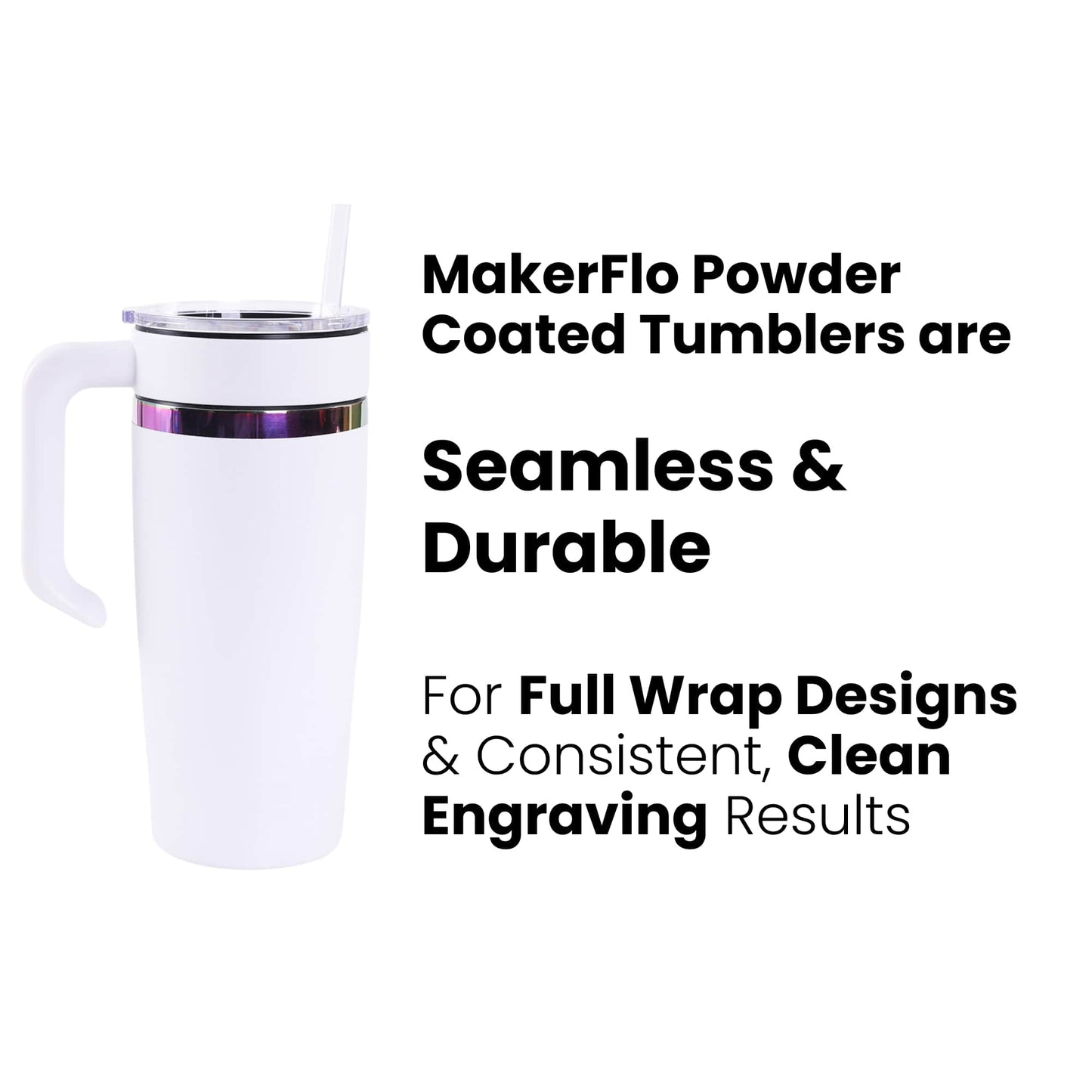 20oz electroplated tumblers with handle, feature durable seamless powder coated surface for optimal engraving results and full wrap designs