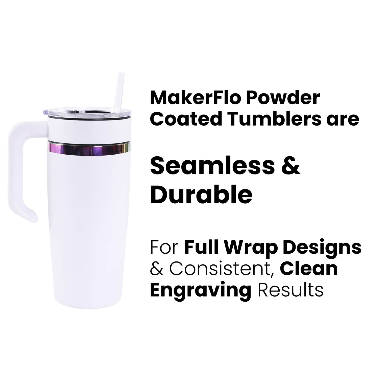 20oz electroplated tumblers with handle, feature durable seamless powder coated surface for optimal engraving results and full wrap designs