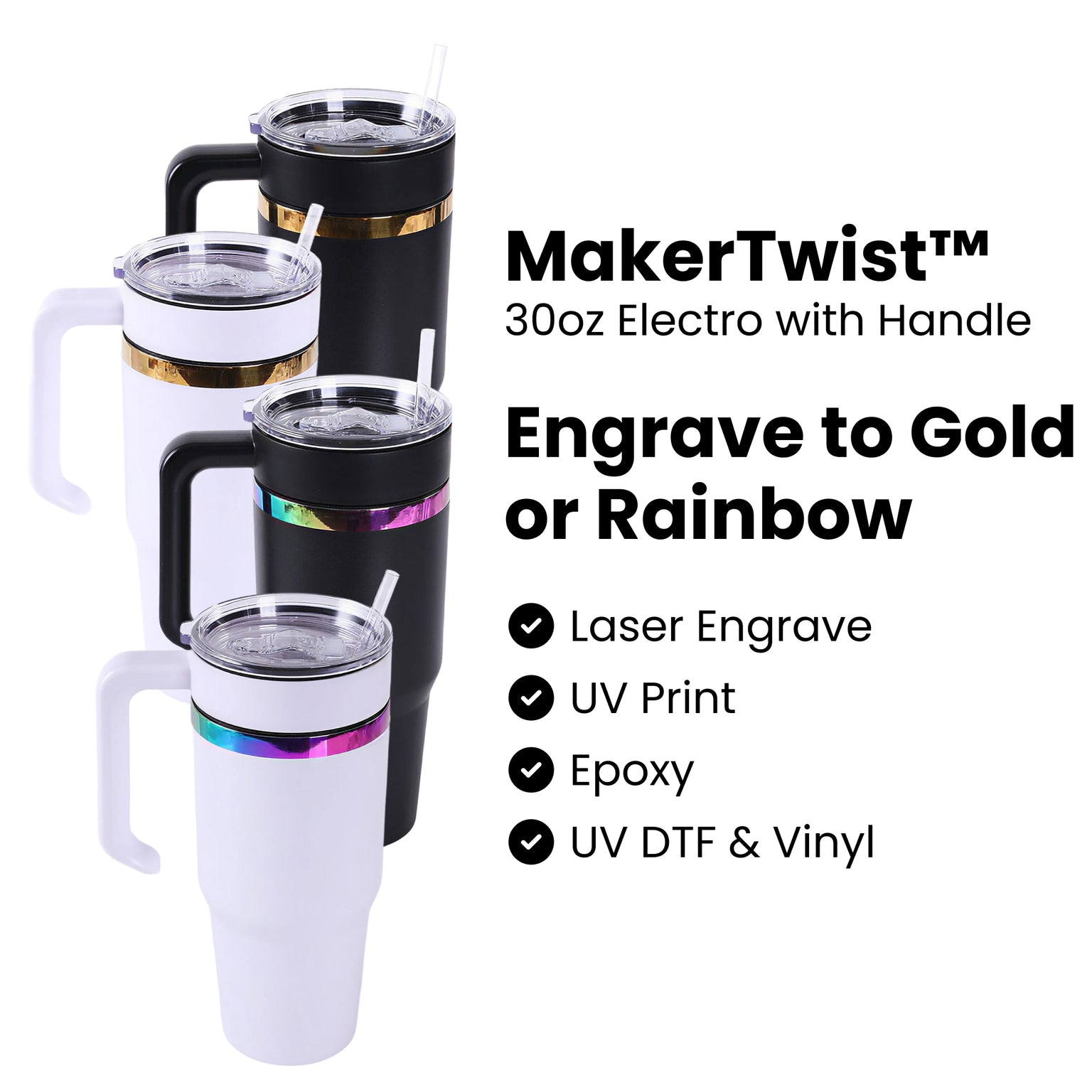 30oz Electroplated tumbler with handle for personalization and customization - laser engrave, uv print, epoxy or uv dtf