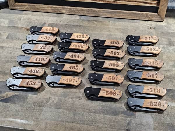 laser engraved wood pocket knives, natural wood 