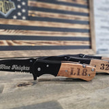 pocket knife "the beast" pocket knife, natural wood handle, front - shown laser engraved