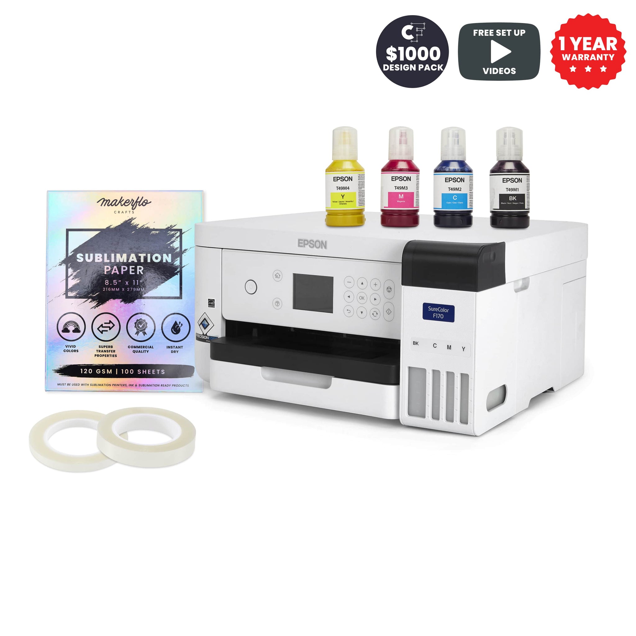 epson f170 printer, 1 year warranty, includes ink, paper & heat tape