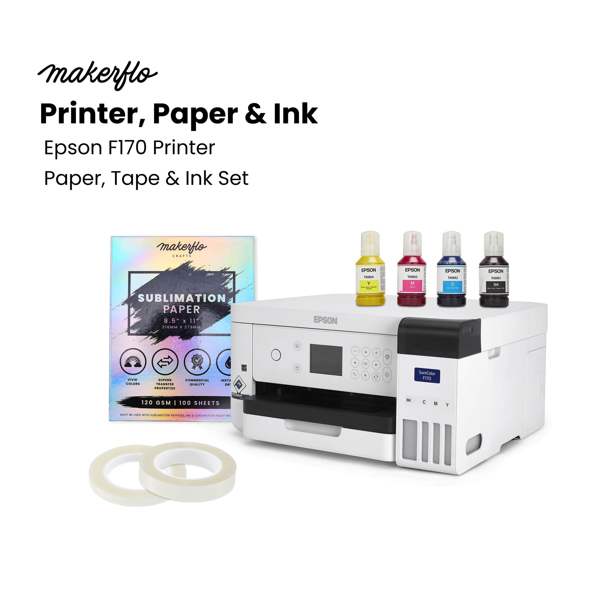 epson f170 printer, with ink and MakerFlo paper & tape included with purchase