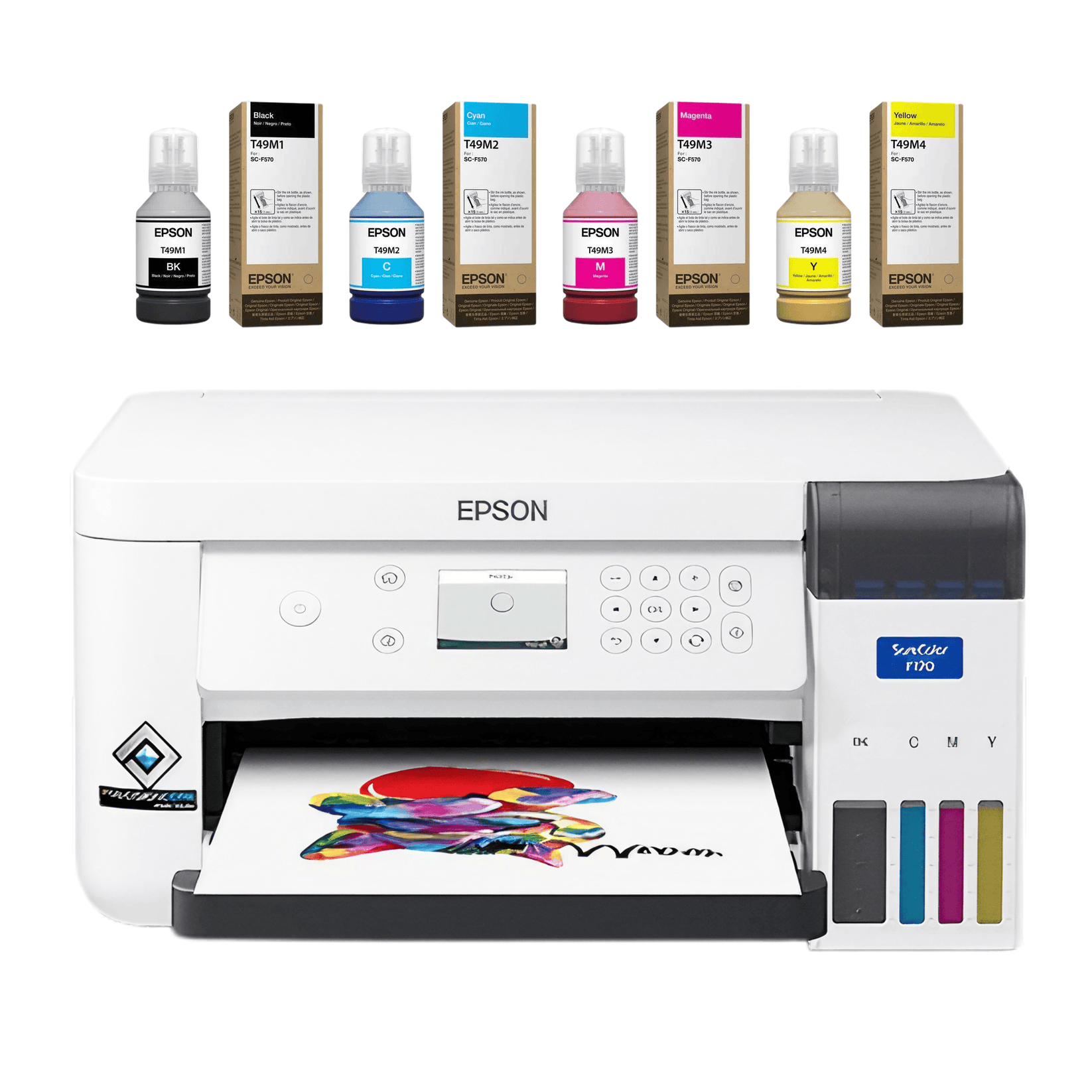 epson f170 surecolor sublimation printer with ink bottles