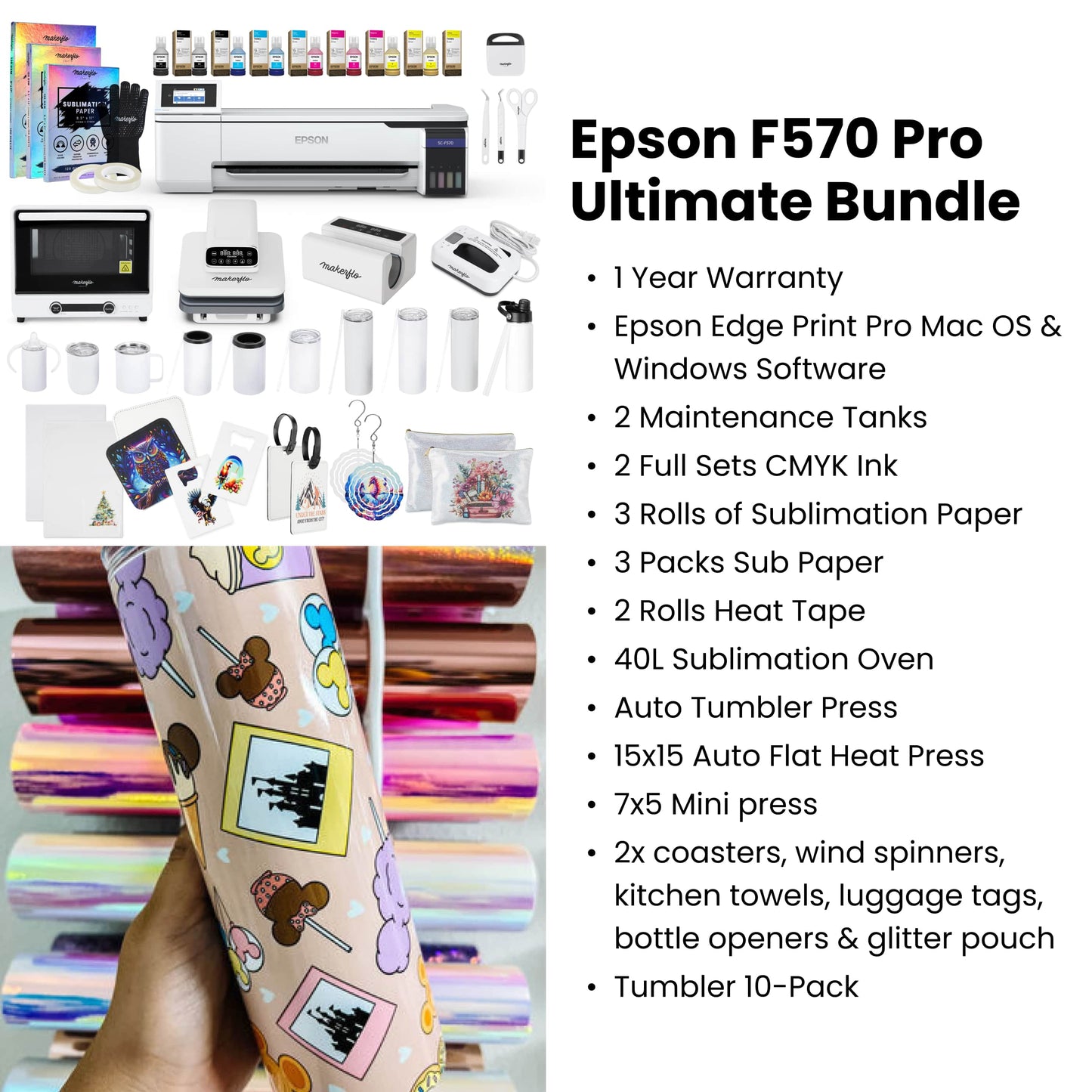 epson f570 ultimate sublimation printer bundle features