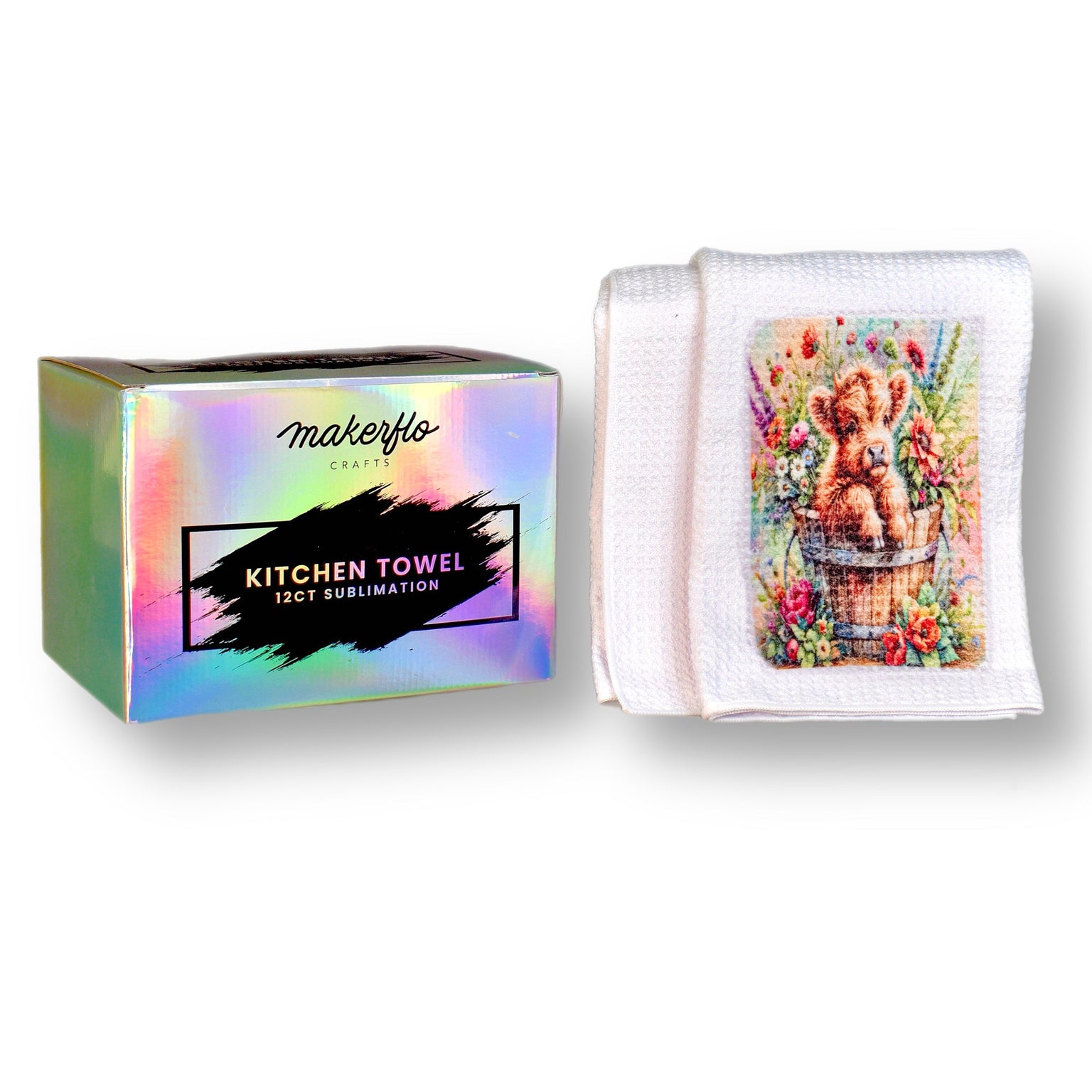 sublimation kitchen towel, with customized example, pack of 12