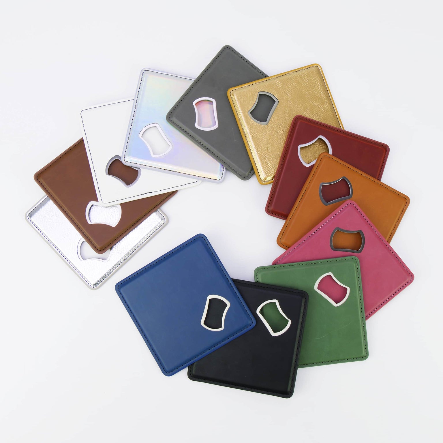 bottle opener coasters, engravable Laserette, 12 colors