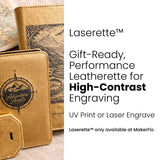 Laserette, MakerFlo proprietary leatherette  for uv printing or laser engraving - engineered for performannce and high-contrast results. 
