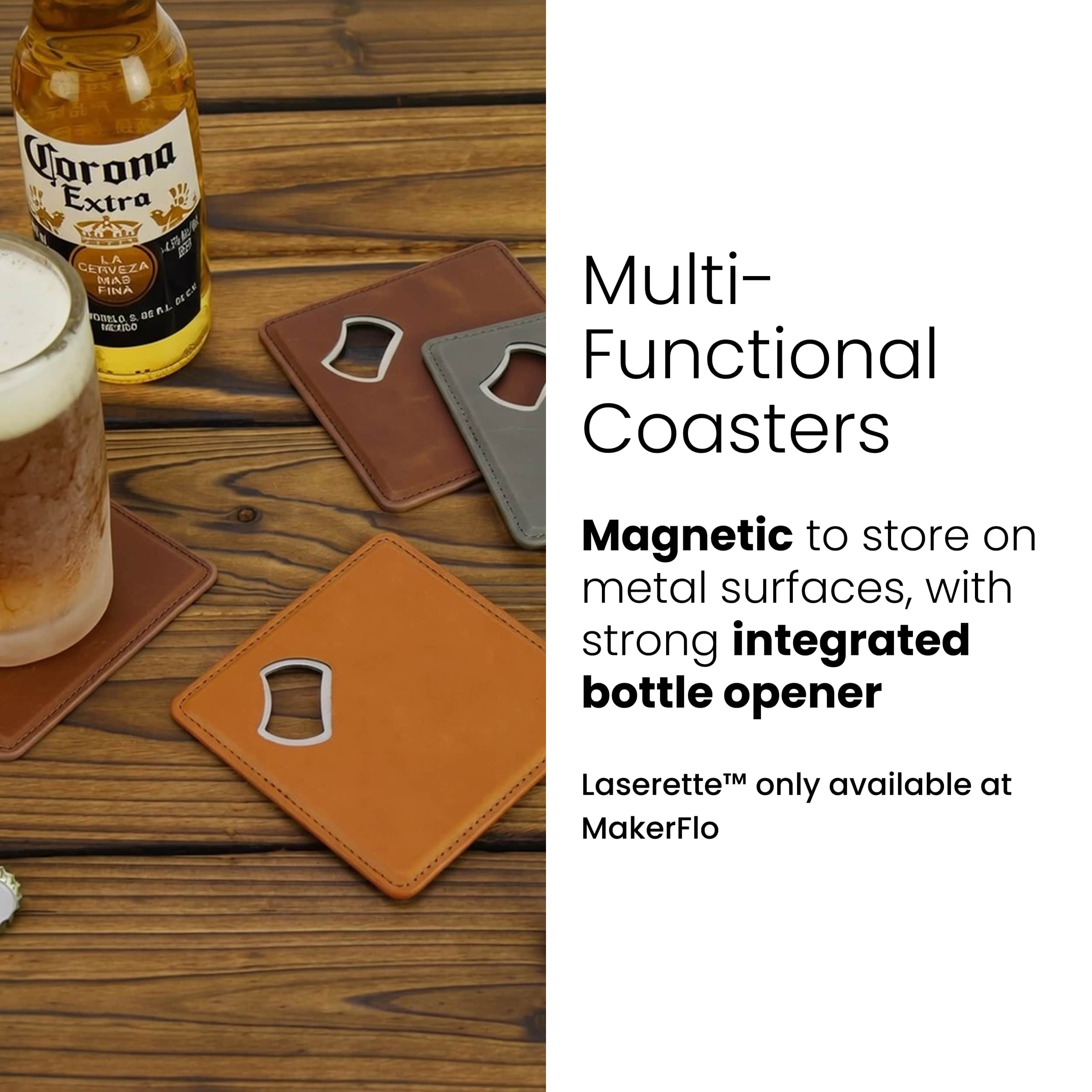 Laserette®️ Bottle Opener Coaster | Laser Engrave or UV Print