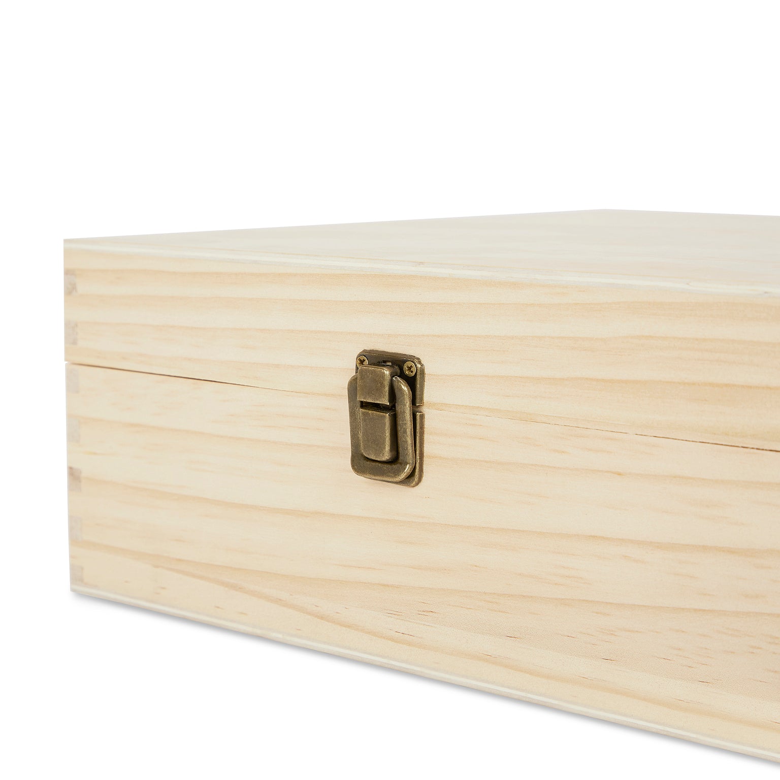 wood storage box, front clasp closure