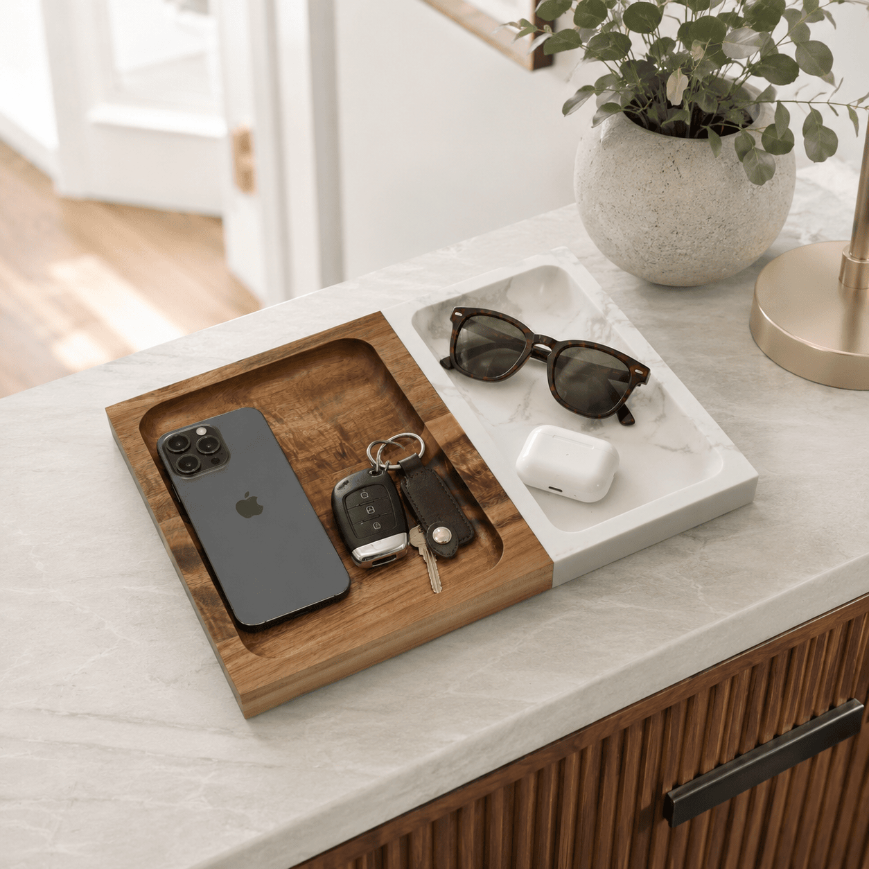 Marble & Wood Valet Tray