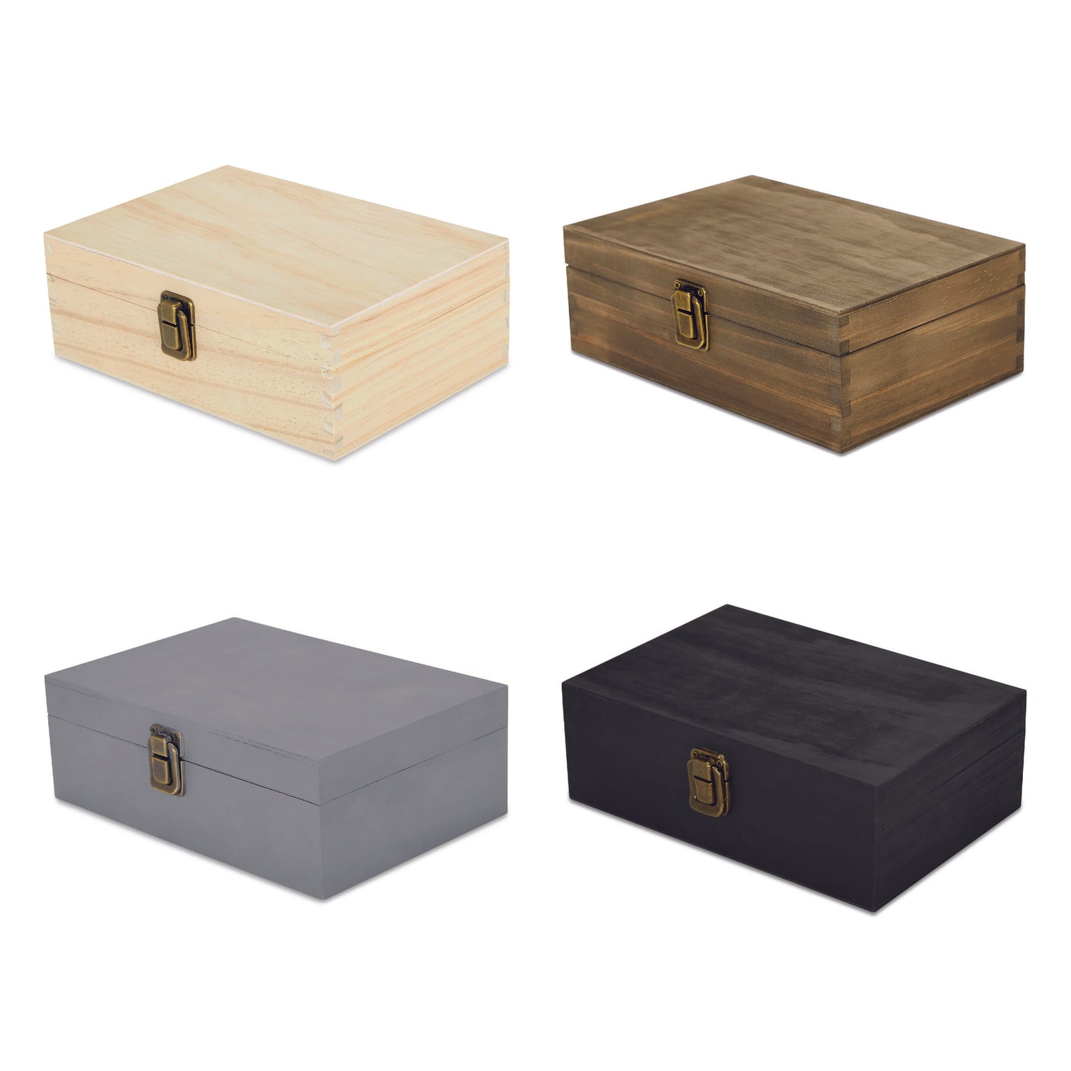 Wood memory boxes, natural, walnut, grey and black