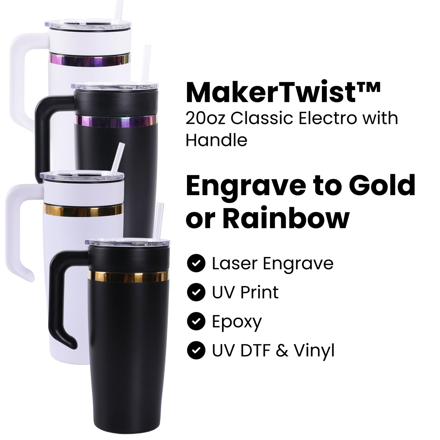 20oz electroplated tumbler with handle for laser engraving, uv printing, epoxy or uv dtf
