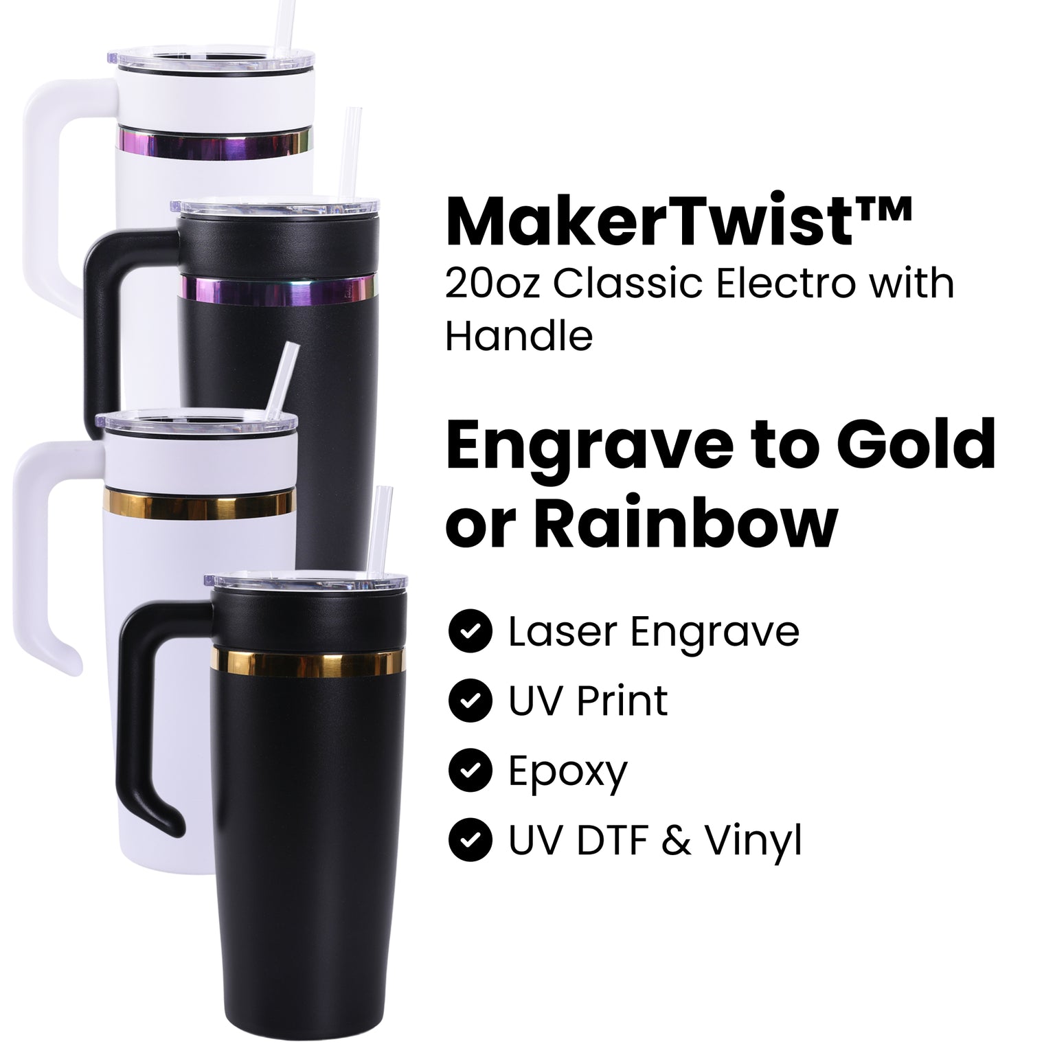 20oz electroplated tumbler with handle for laser engraving, uv printing, epoxy or uv dtf