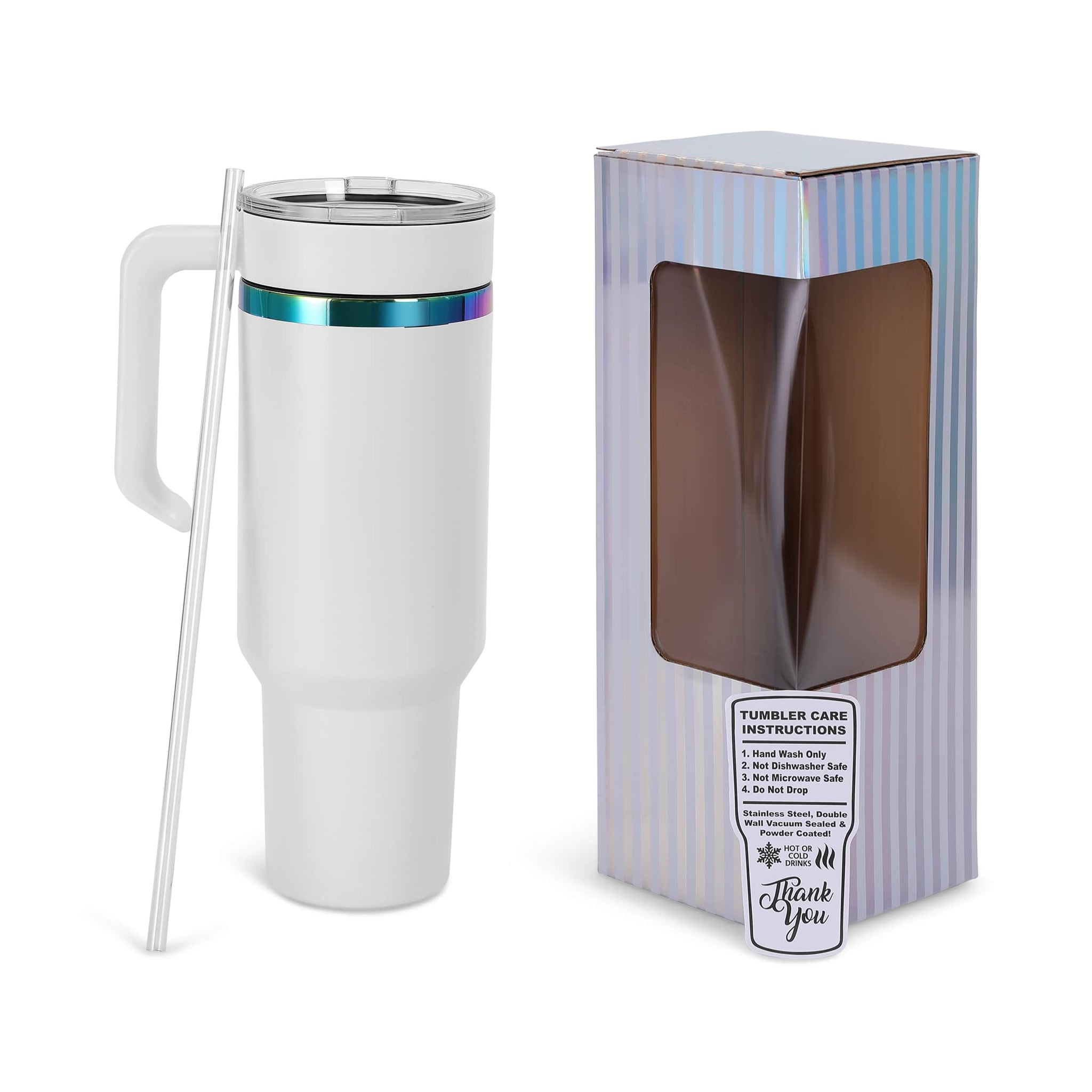 white rainbow plate tumbler with box & handle