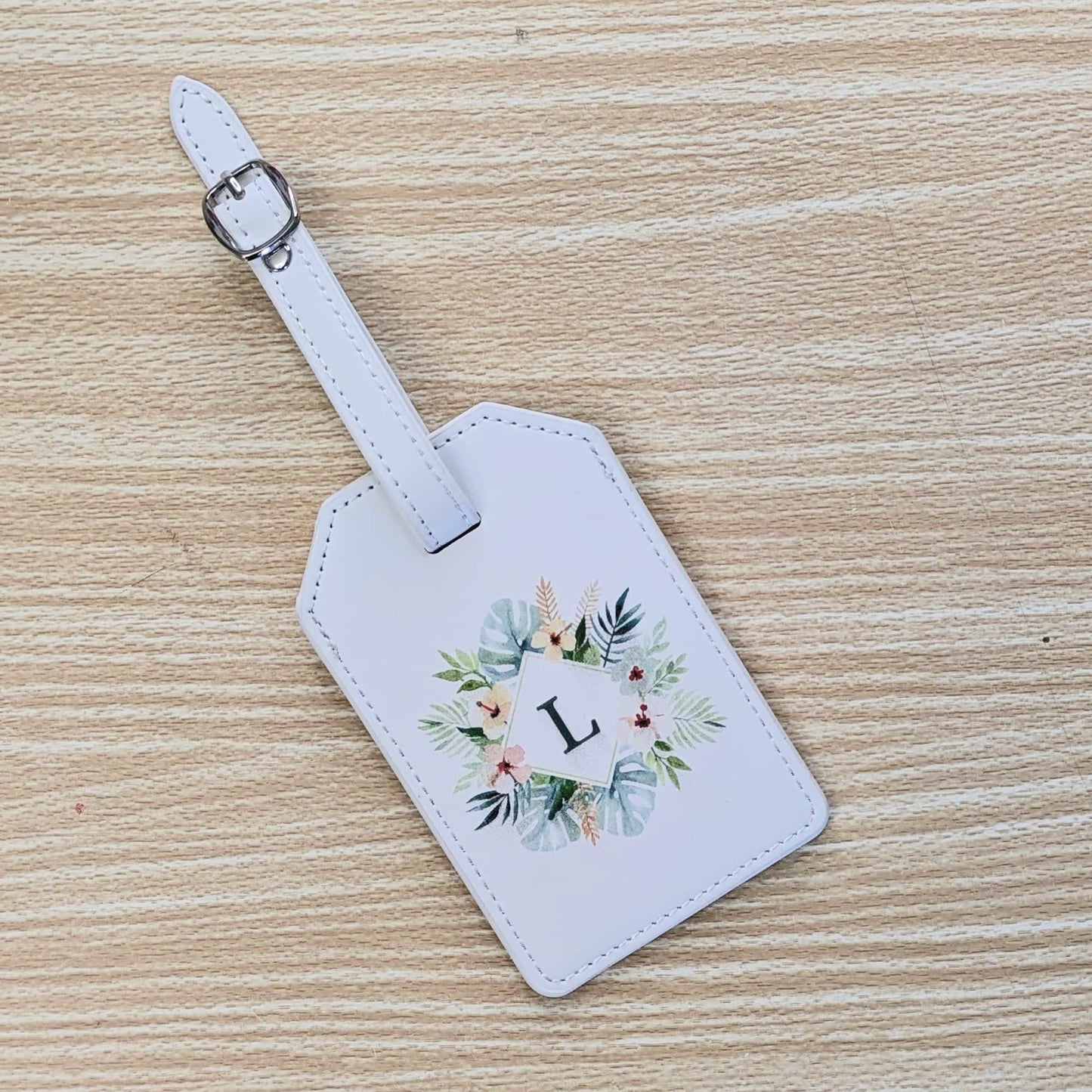 Laserette, Leatherette luggage tag, white, uv printed customization