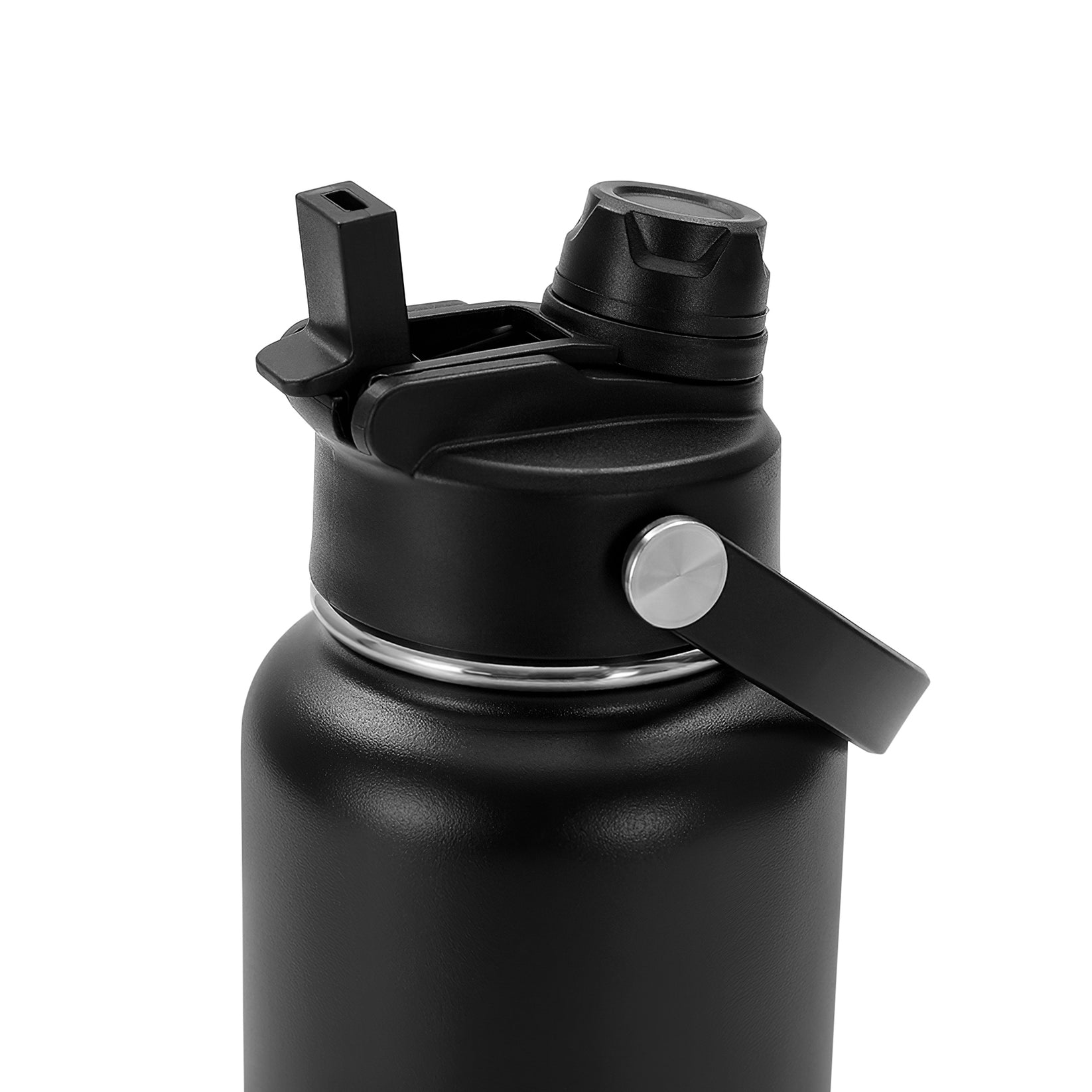 black powder coated water bottle chug spout