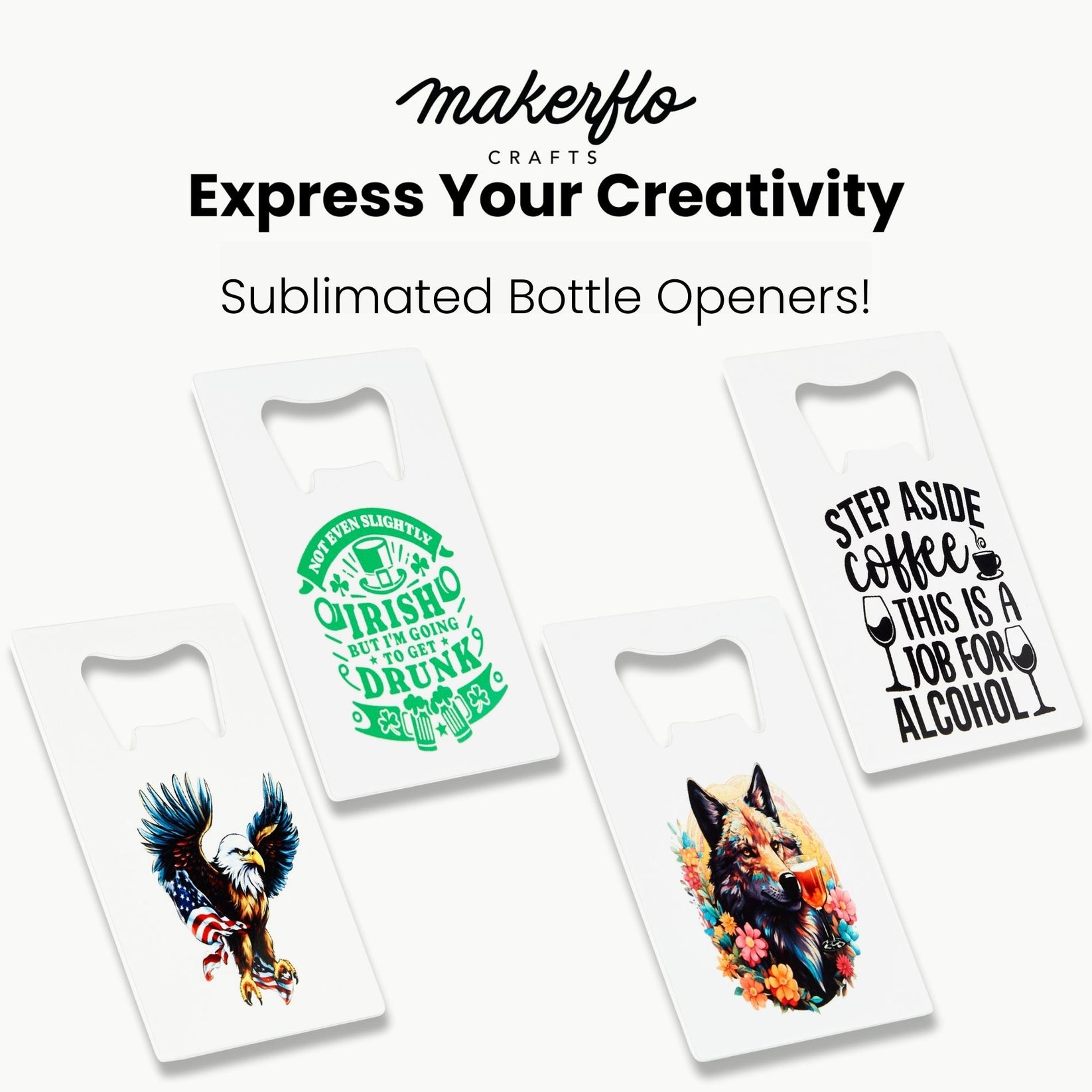 sublimation bottle openers, customized with designs