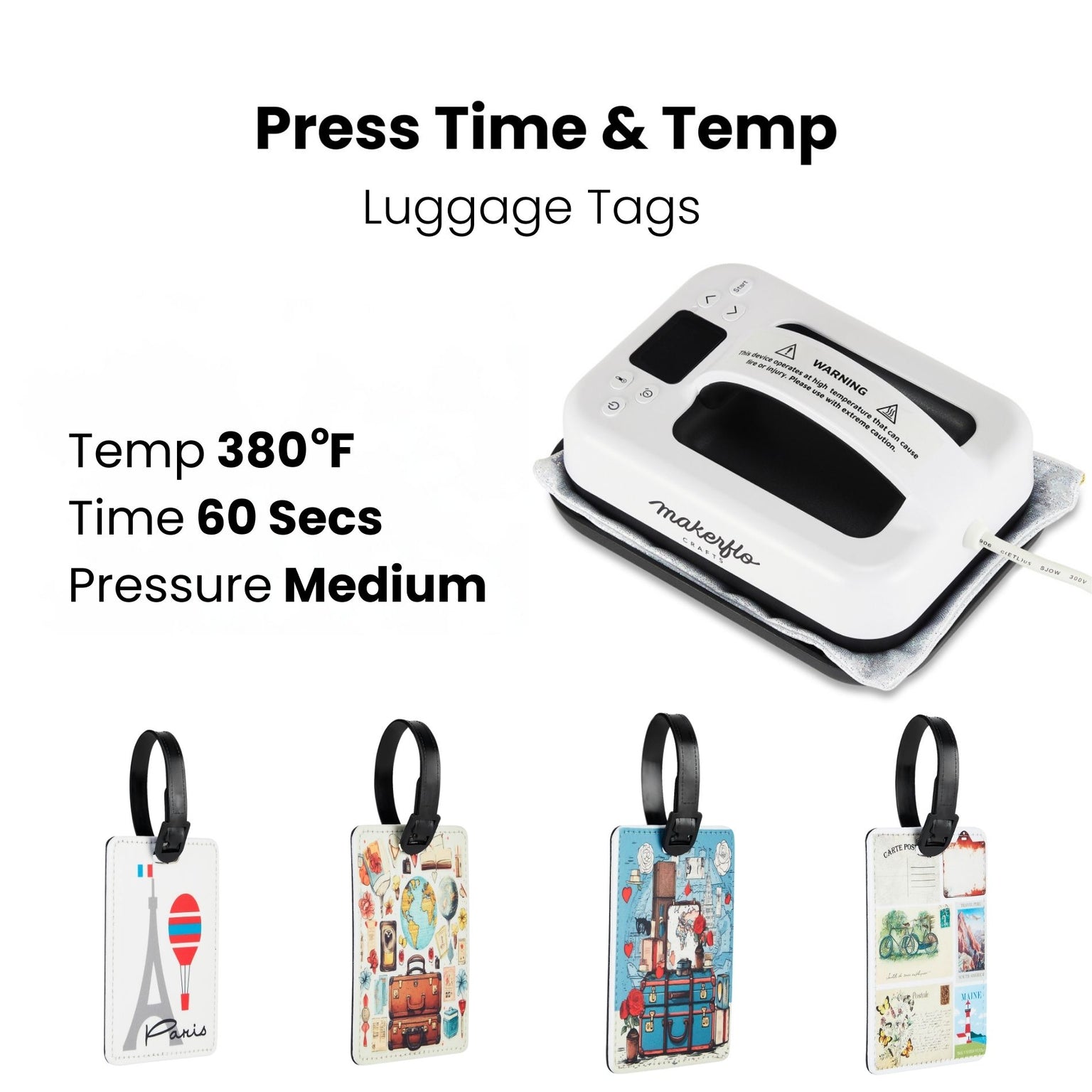 sublimation luggage tag, press time & temp