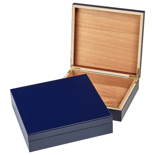 valet box, cedar lined, hinged lid, dark blue