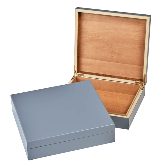 valet box, cedar lined, hinged lid, grey