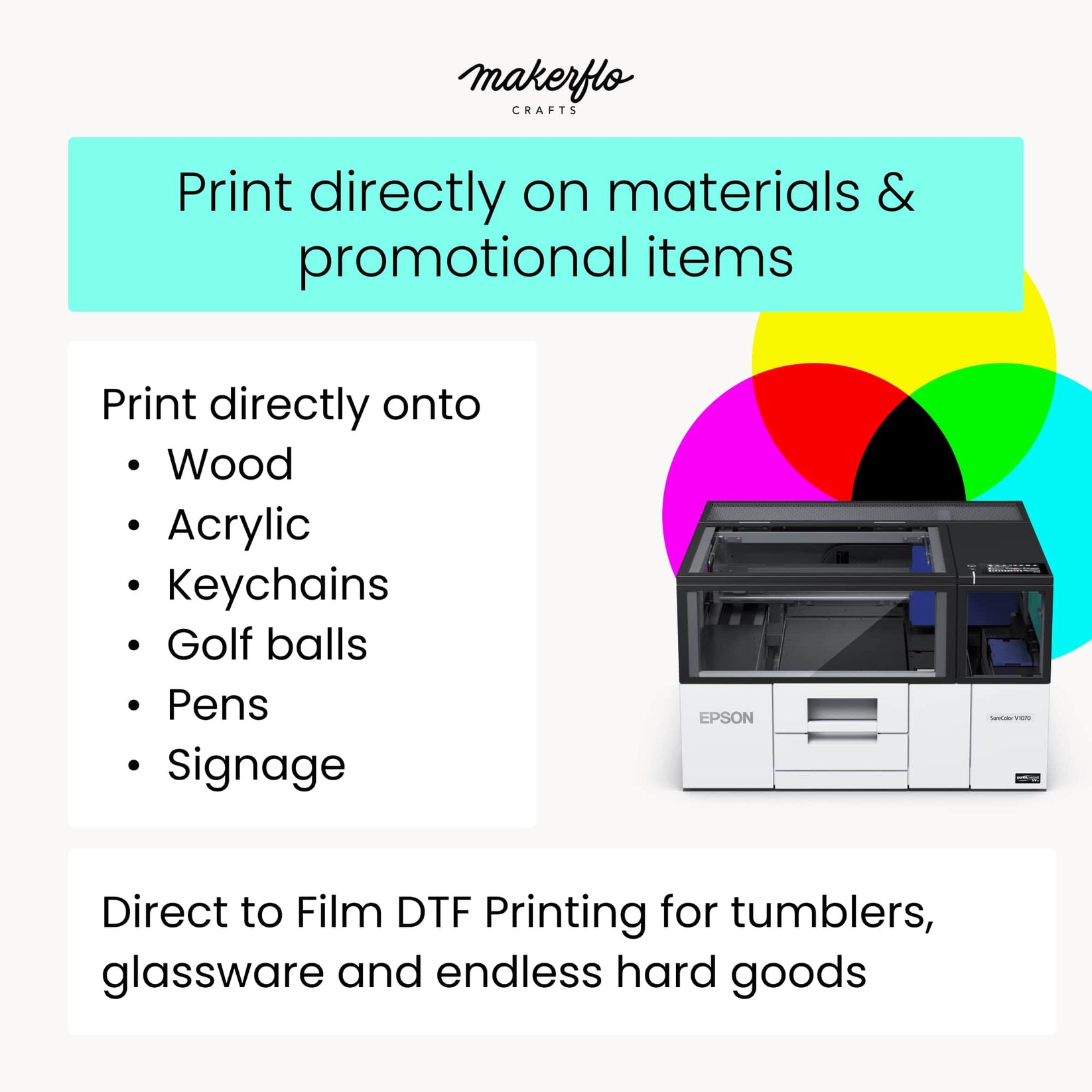 UV print directly onto materials & promo items 
