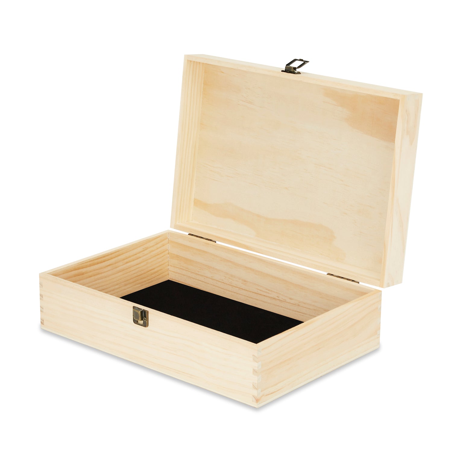 wood keepsake box with hinged lid, felt lined