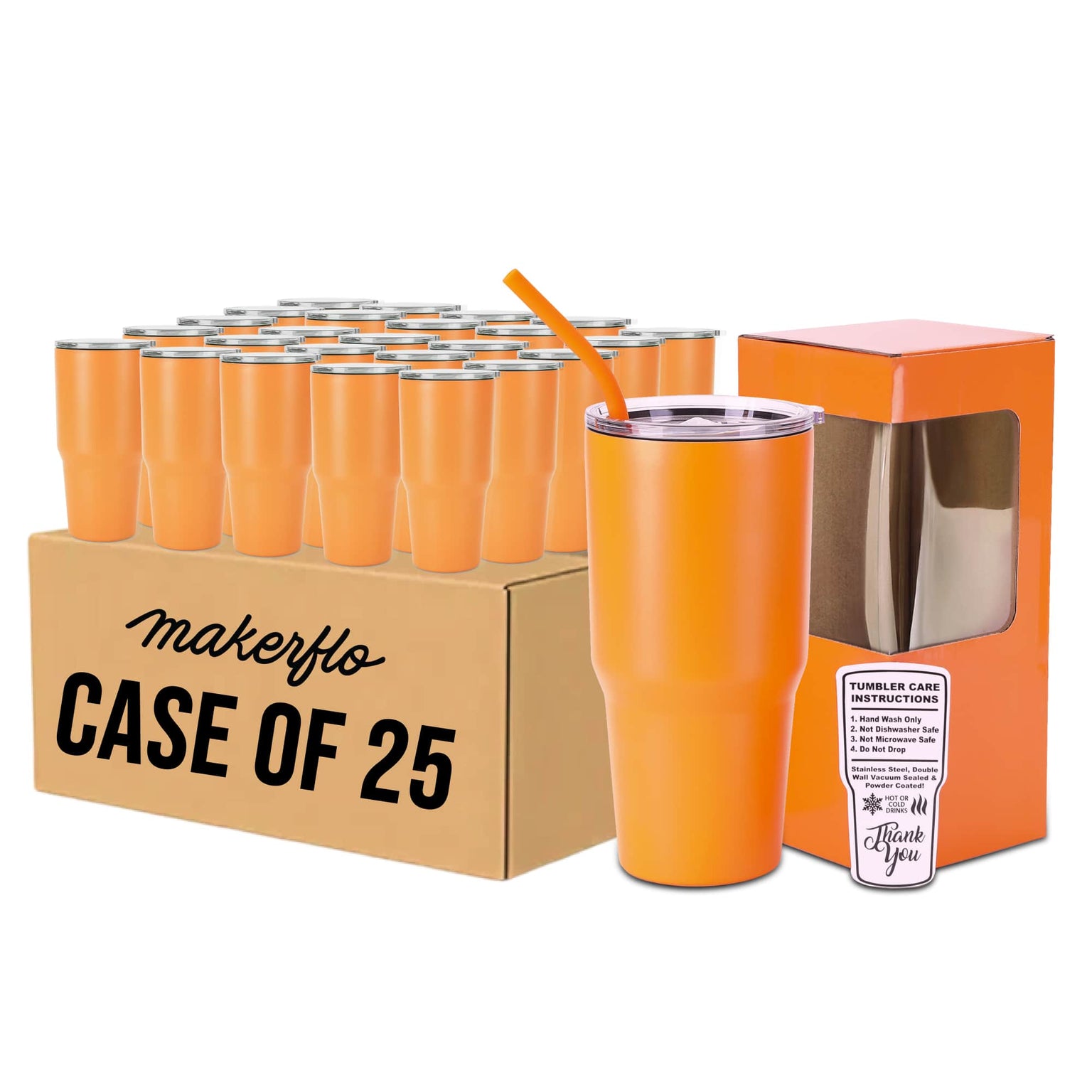 30 oz tumblers bulk Makerflo Tumbler, Case of 25, 30oz in Orange