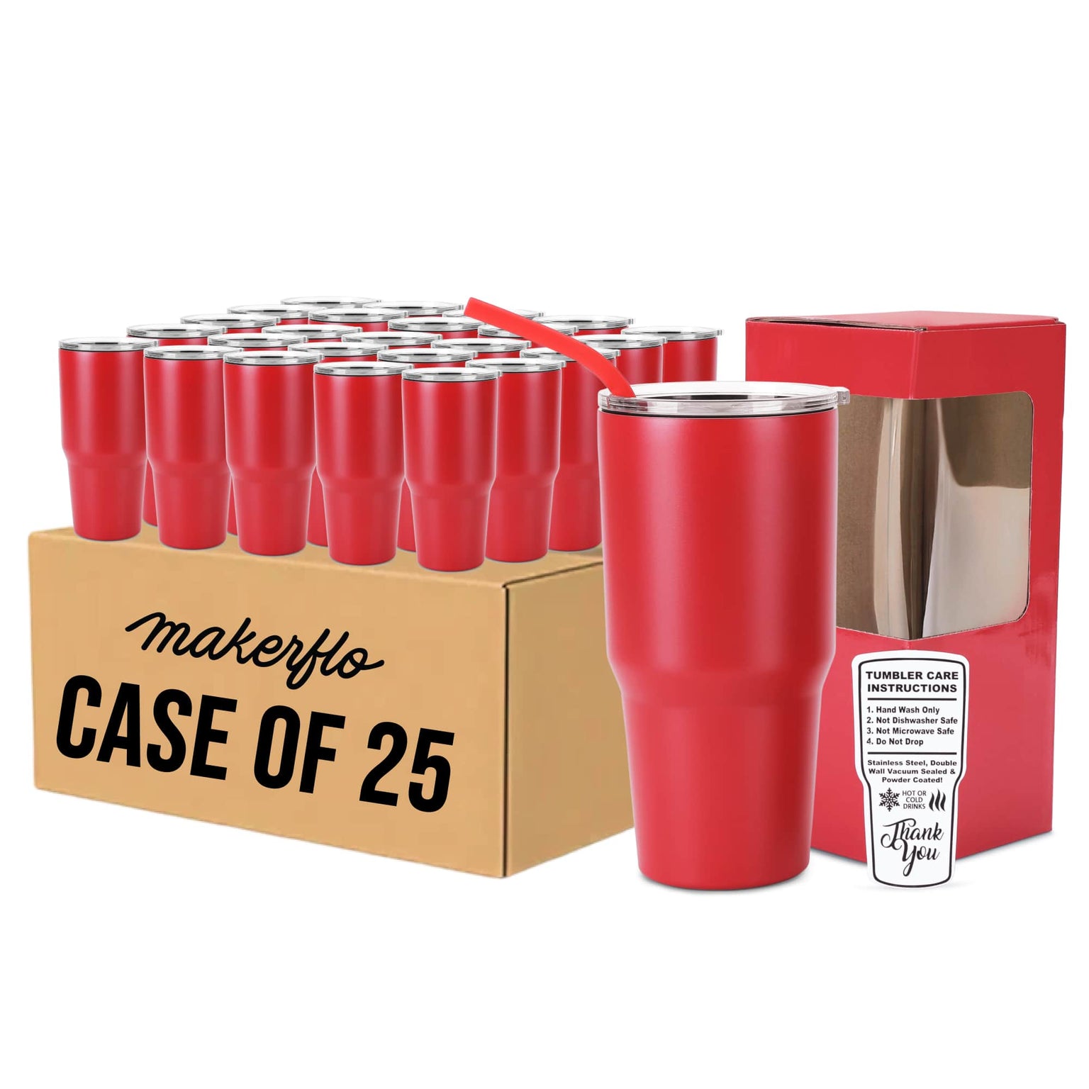 Makerflo Tumbler, Case of 25, 30oz in Red