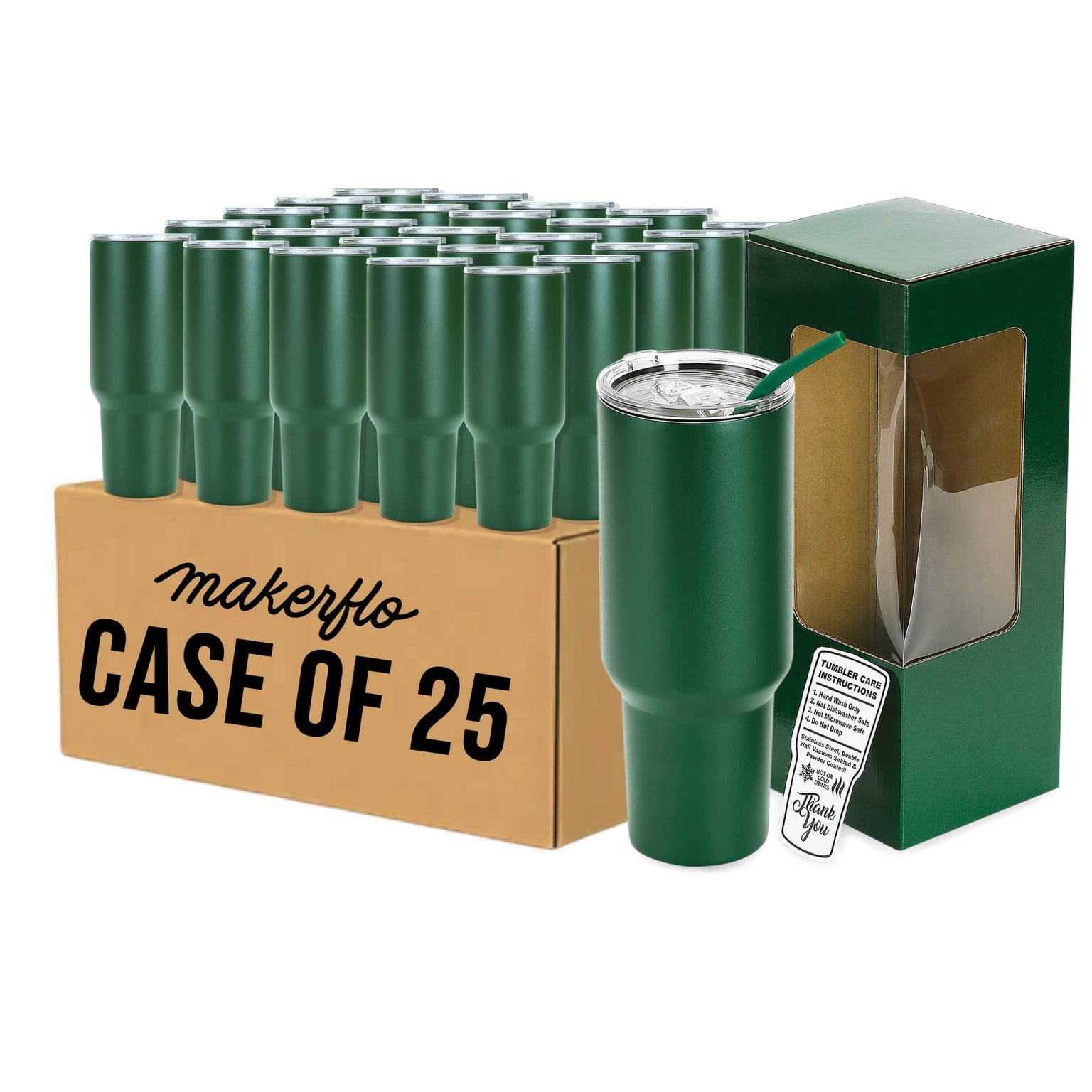 Makerflo Tumbler, Case of 25, 40oz in Green