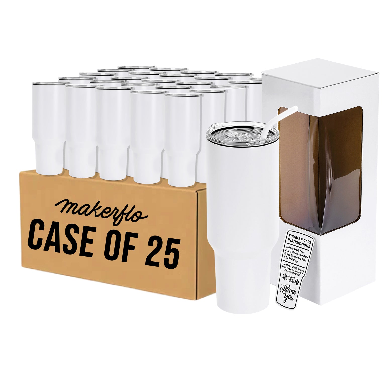 40 oz tumblers wholesale MakerFlo Tumbler, Case of 25, 40oz in White