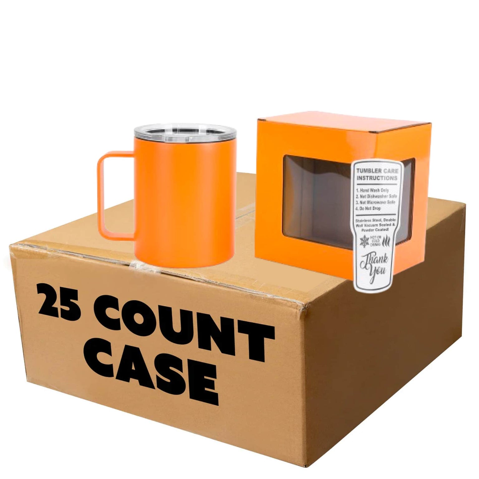 bulk coffee mugs, orange, case of 25