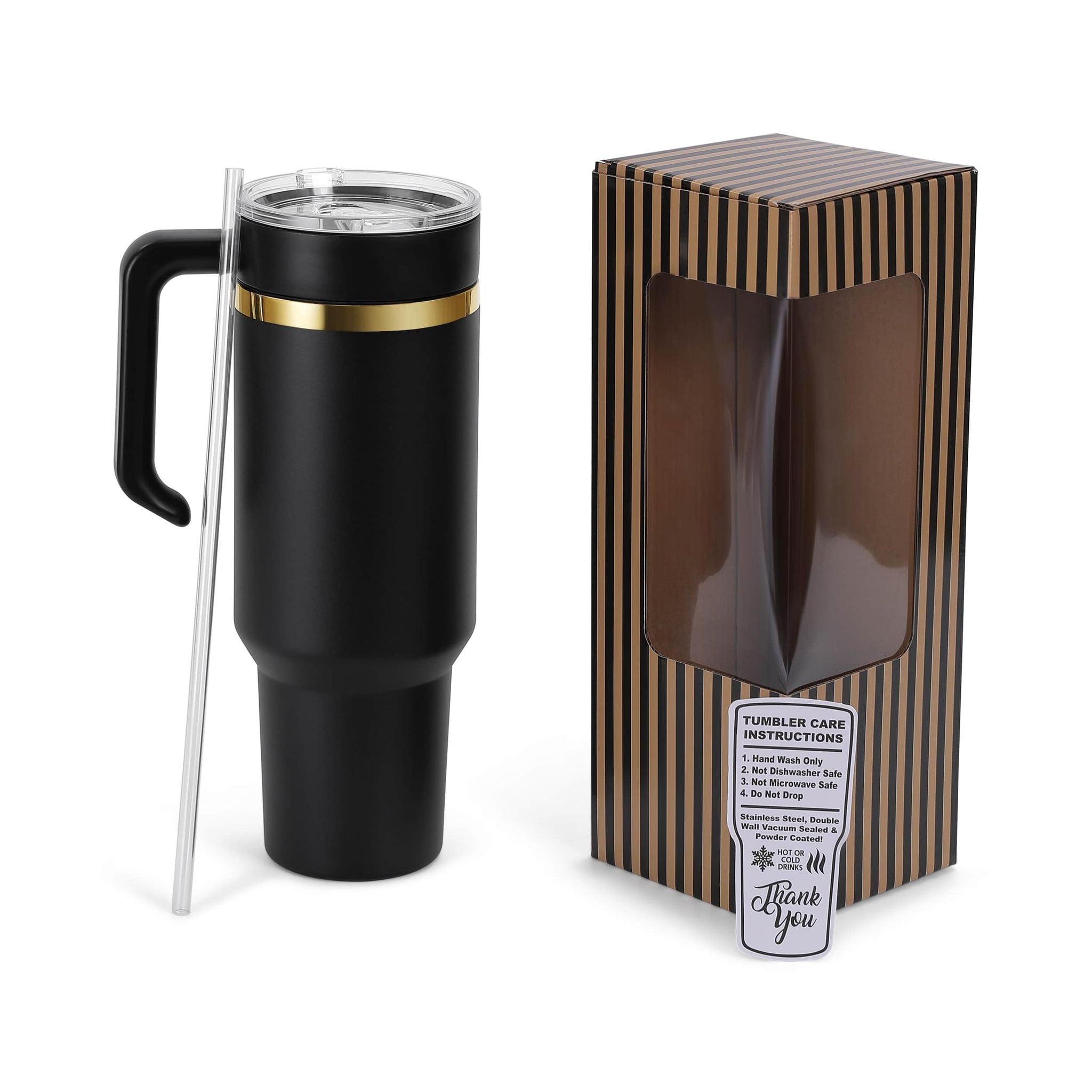 black gold plate tumbler with box and accessories