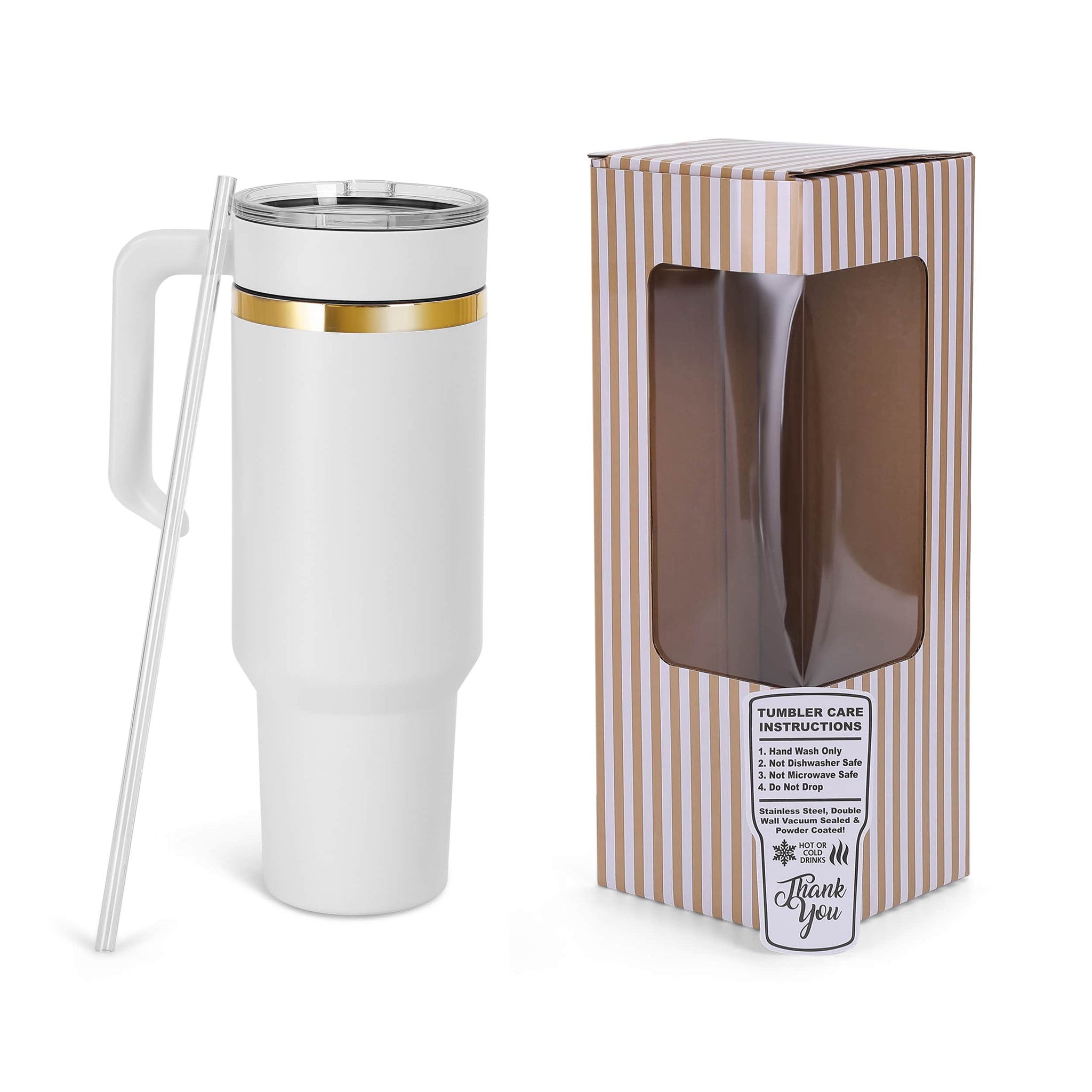 white gold plate tumbler with box & handle