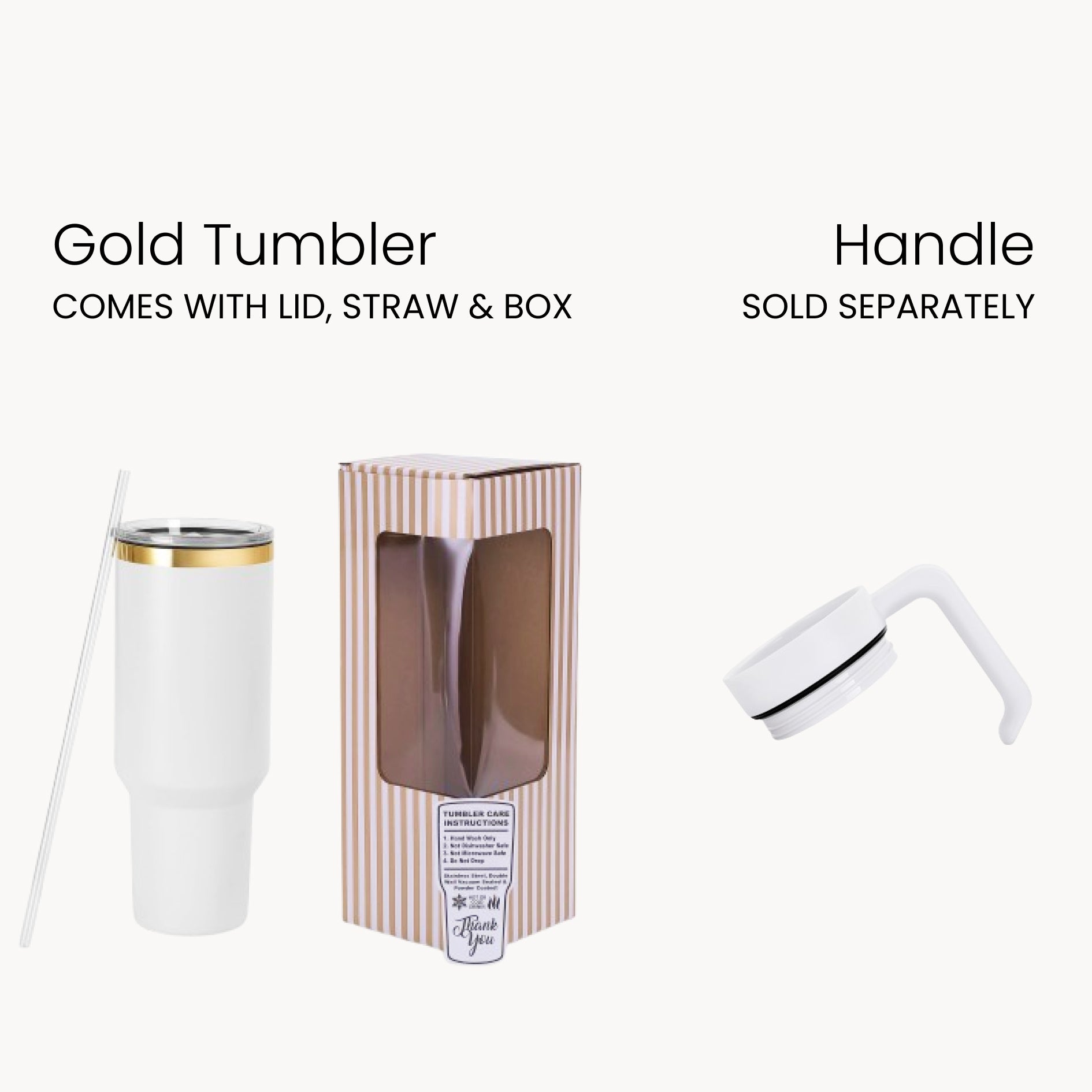 white gold-plated tumbler, optional handle accessory
