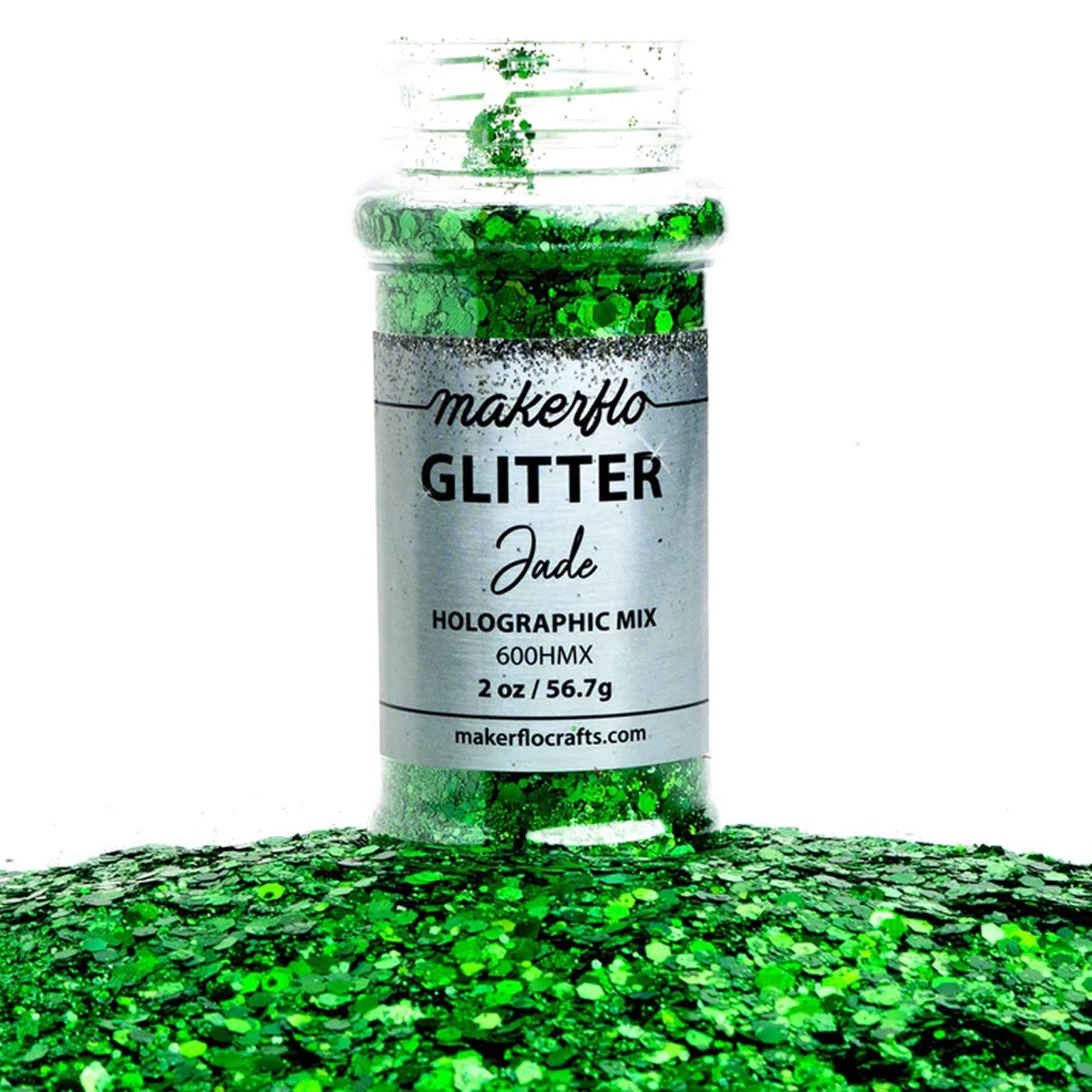 green glitter in jade, chunky mix holographic