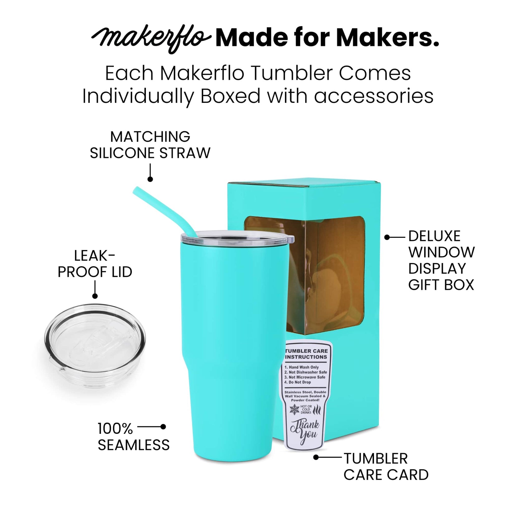 MakerFlo Tumbler Features - Premium Box, Accessories includes