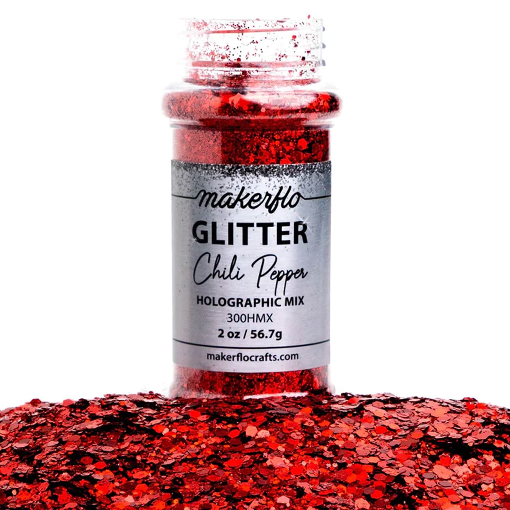 red glitter, chunky mix holo in chili pepper