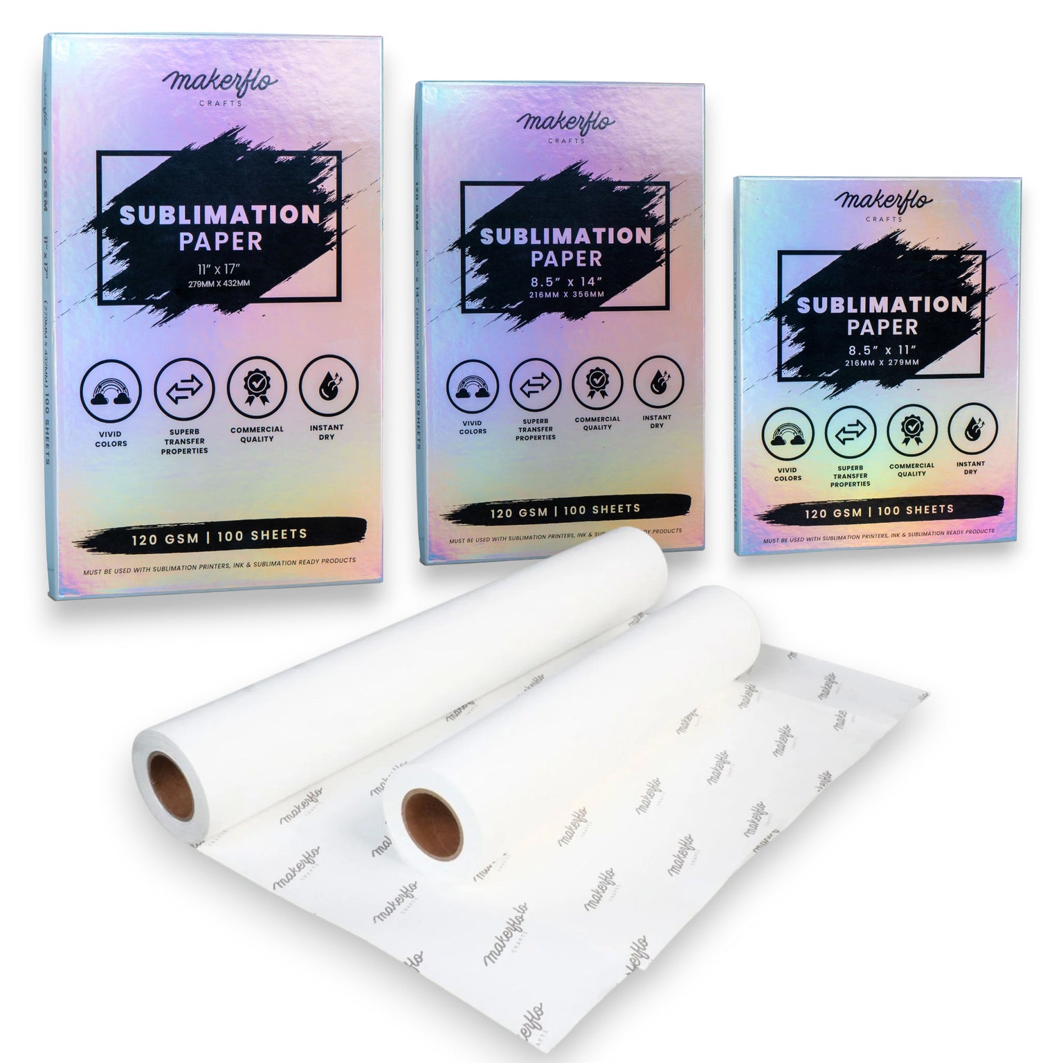 Sublimation paper sheets and rolls