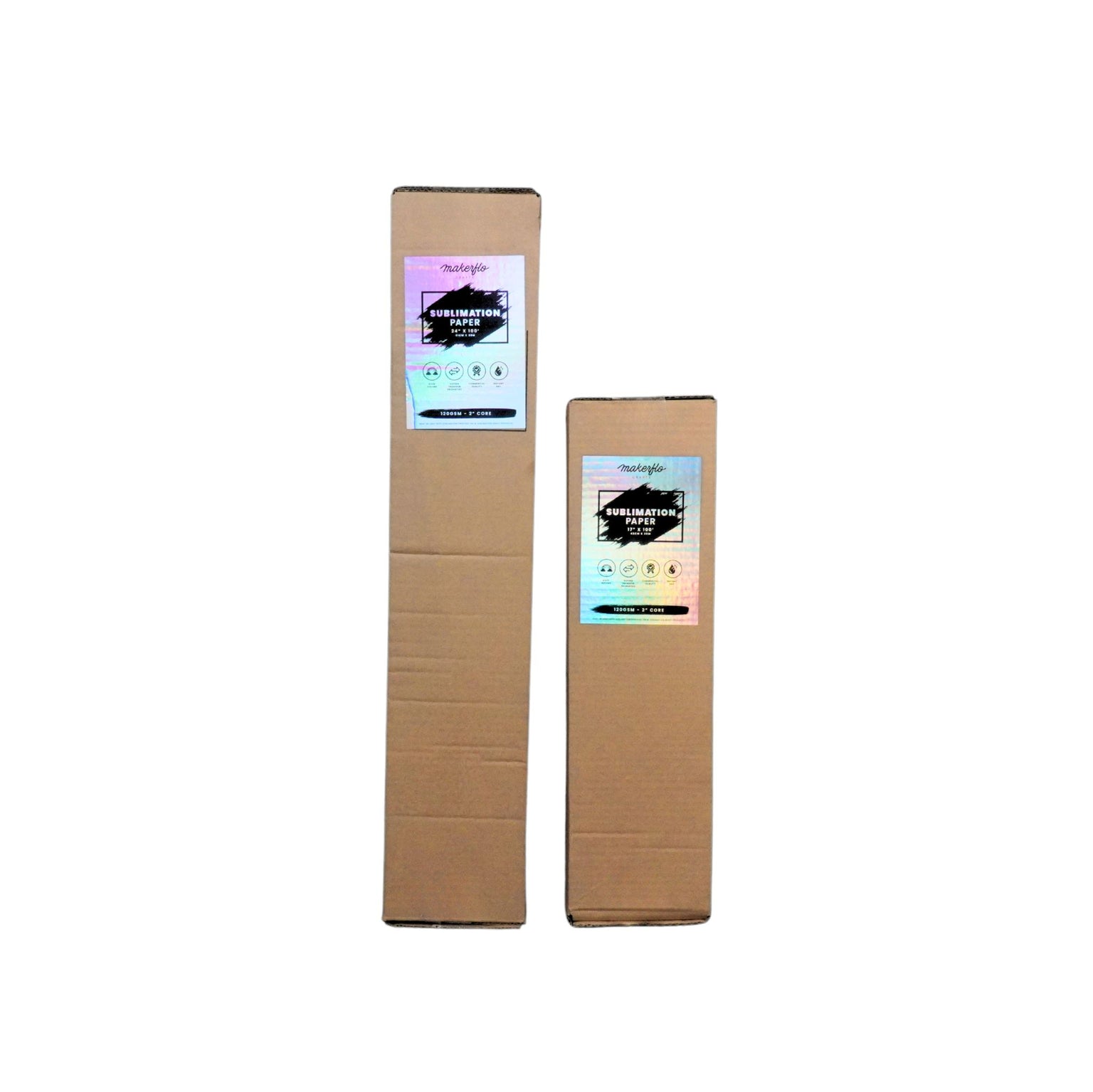 sublimation paper roll sizes, left 24 inch wide, right, 17 inch wide