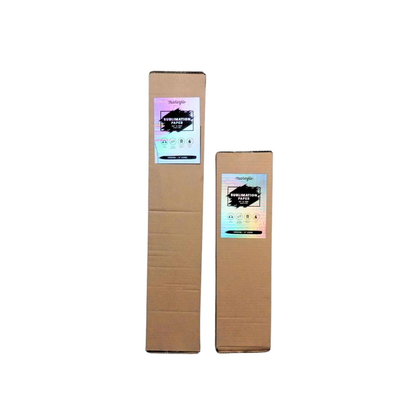 sublimation paper roll sizes, left 24 inch wide, right, 17 inch wide