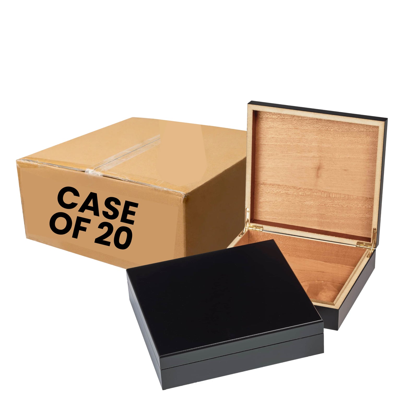 valet box, cedar lined, hinged lid, black, case 20