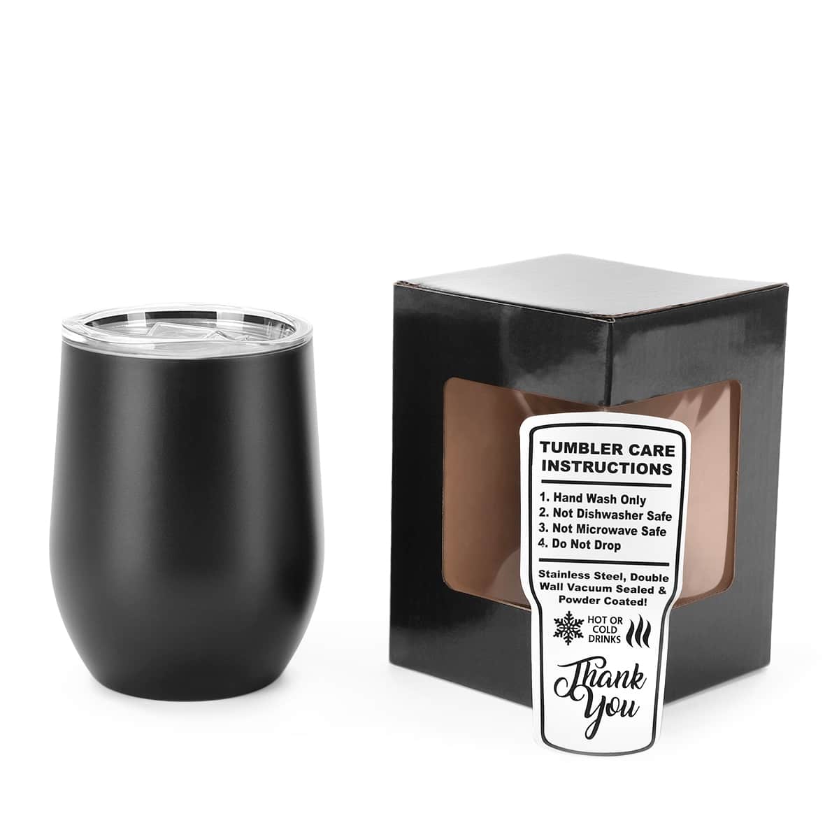 wine tumbler, 12oz, black powder coated