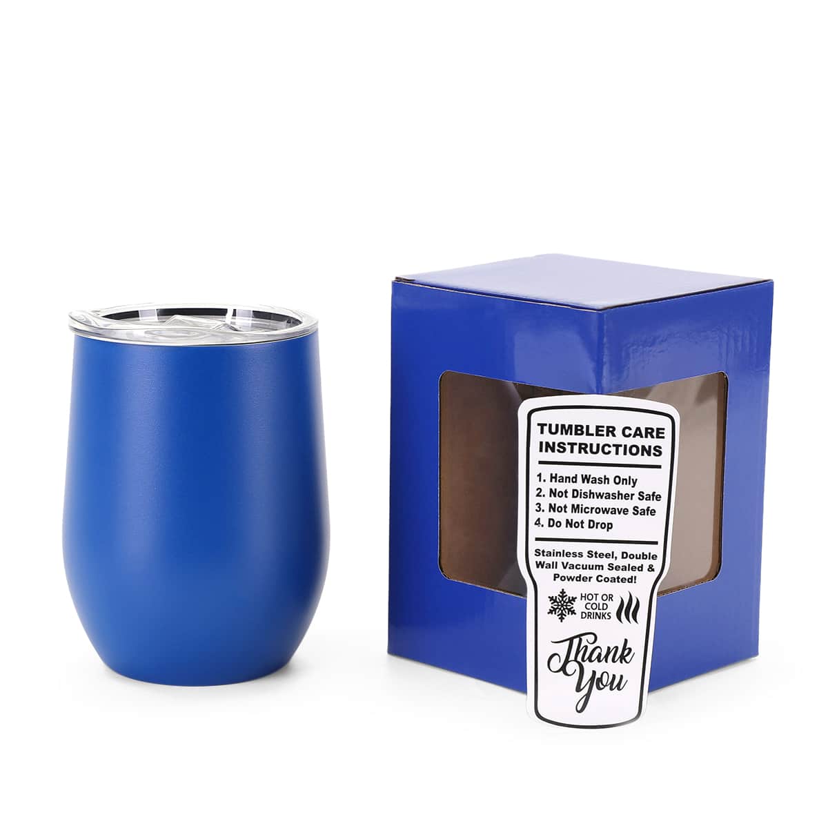 wine tumbler, 12oz, blue, powder coated